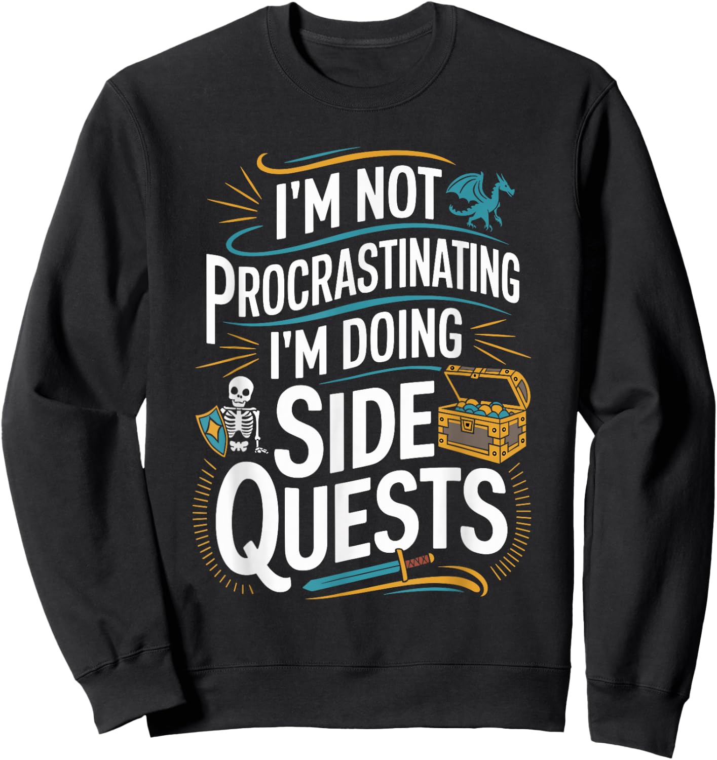 RPG Gamer Apparel for Quest Lovers -Adult Black Modern Classic Small Short Sleeve Humorous Gaming Graphic Lightweight Sweatshirt - Sweatshirt | Black