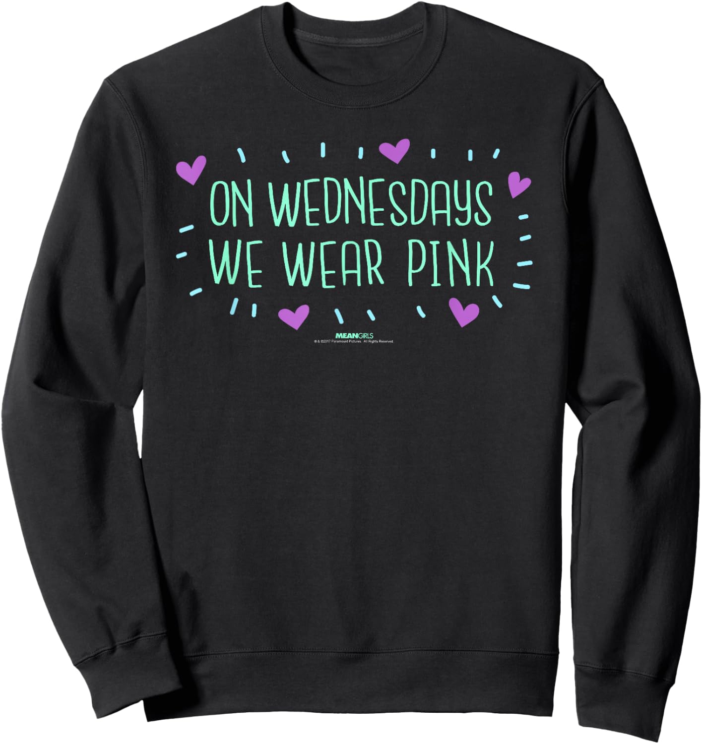 Mean Girls On Wednesdays We Wear Pink Hearts Y2K Movie Sweatshirt - Sweatshirt | Black