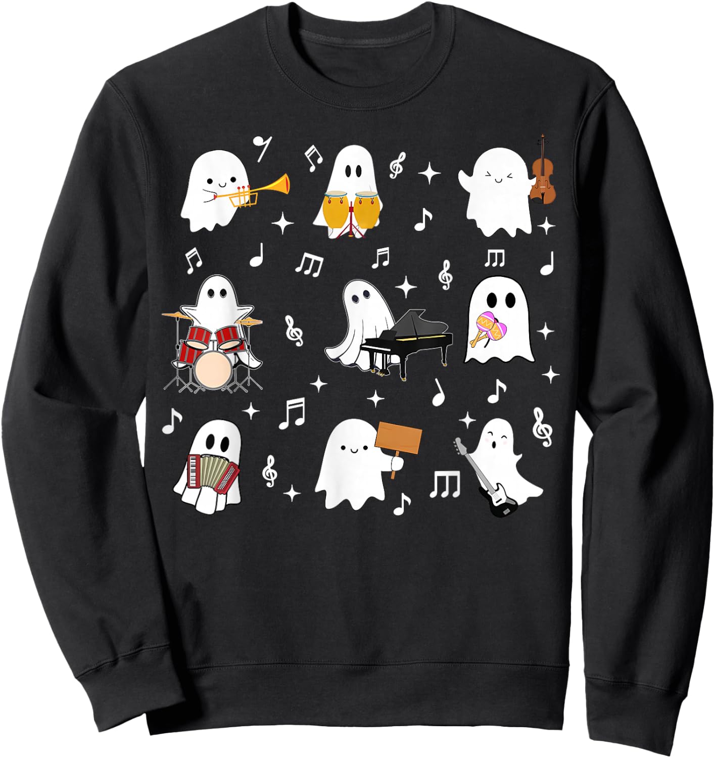 Halloween Music Teacher Ghost Playing Musical Instruments Sweatshirt - Sweatshirt | Black