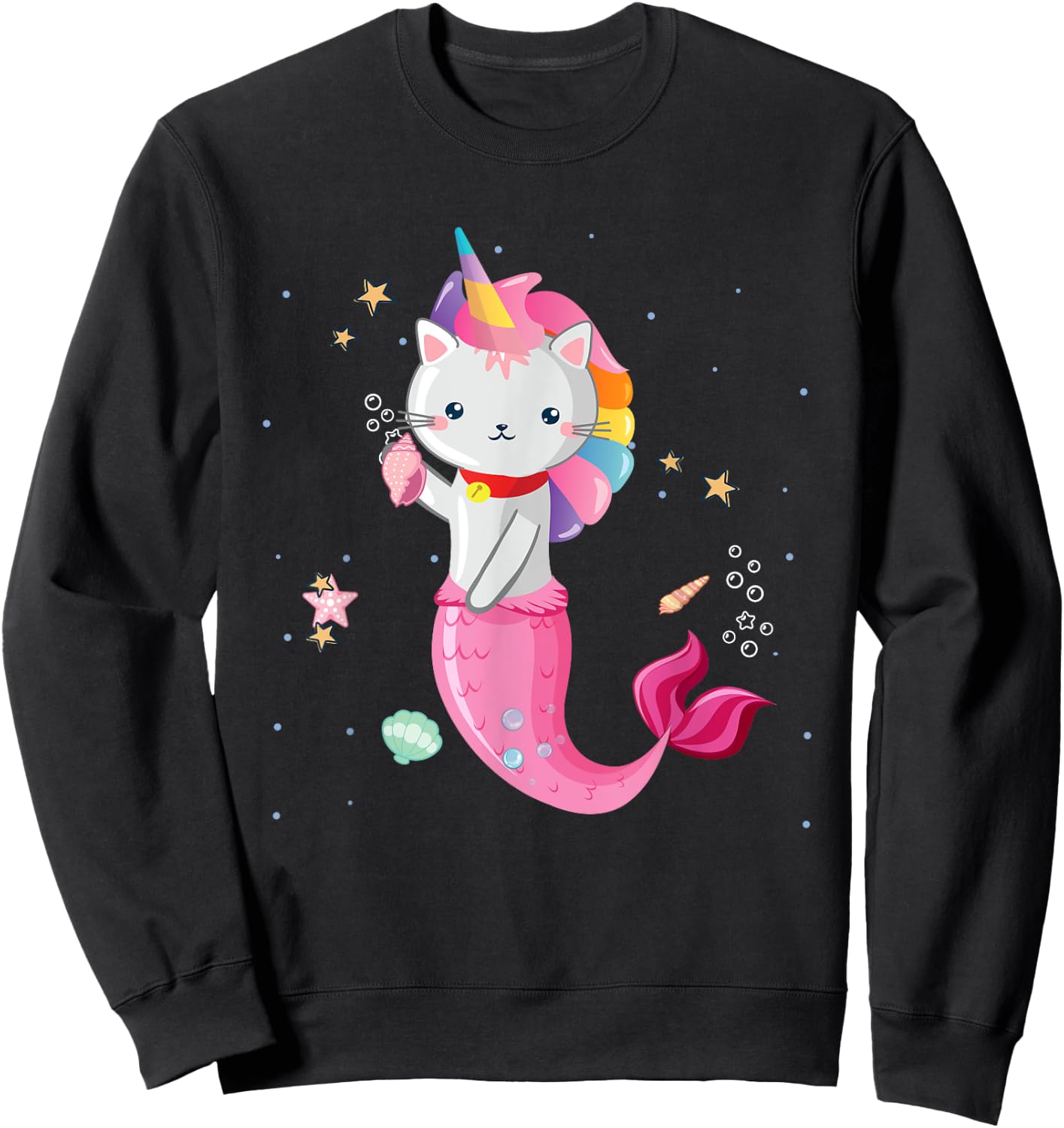 Cat Mermaid Unicorn Girl Kids Sweatshirt - Sweatshirt | Black