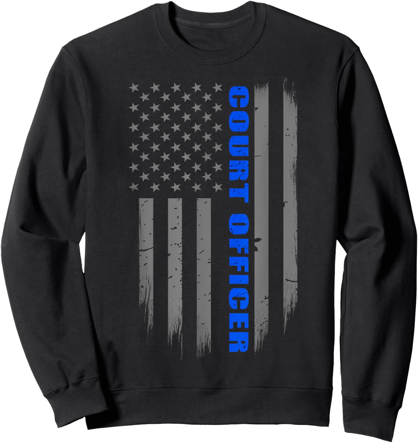 Court Officer Gift - Thin Blue Line American Flag Sweatshirt - Sweatshirt | Black