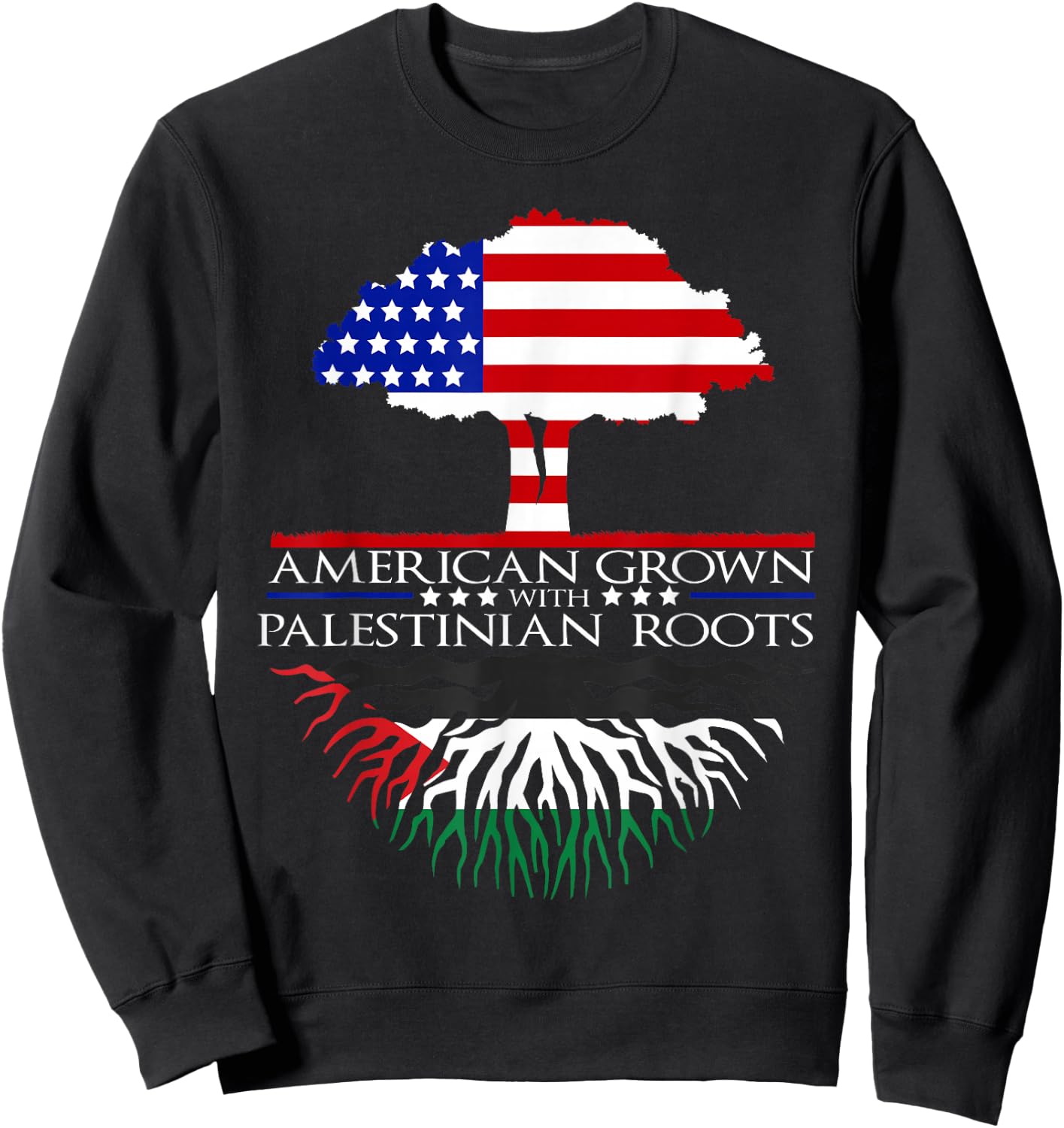 Palestinian Roots American Grown Tree Flag USA Palestine Sweatshirt - Sweatshirt | Black