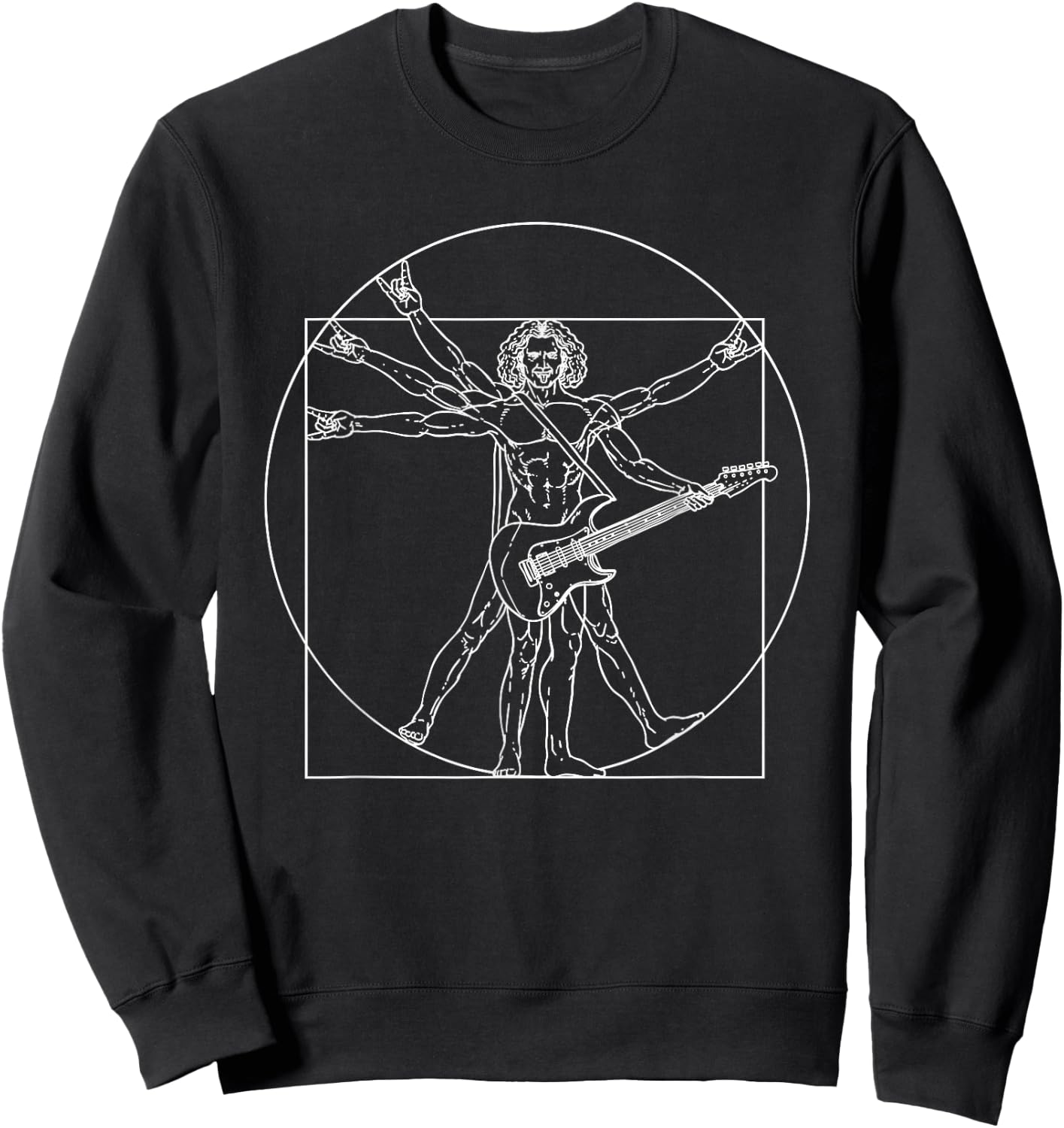 Wowsome! -Adults Black Electric Guitar Vitruvian Man Sweatshirt - Sweatshirt | Black