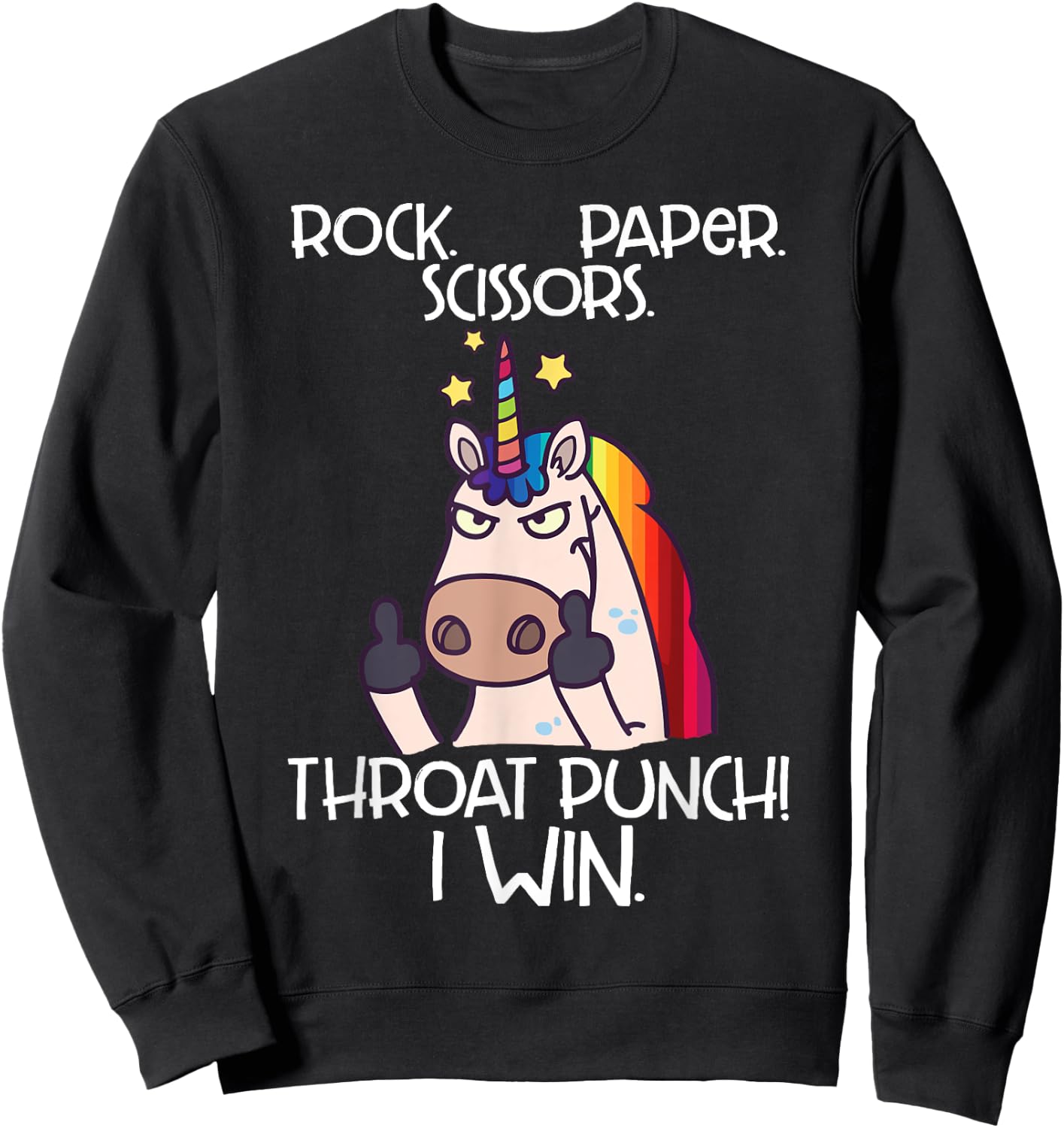 Rock Paper Scissors Throat Punch I Win Funny Unicorn Shirt Sweatshirt - Sweatshirt | Black