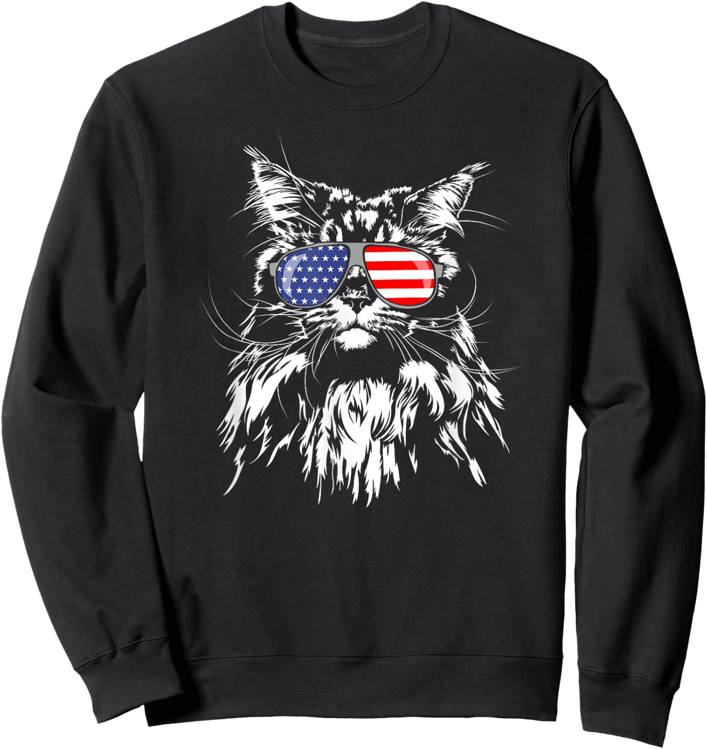 Funny Proud Maine Coon American Flag cat Shirt Sweatshirt - Sweatshirt | Black