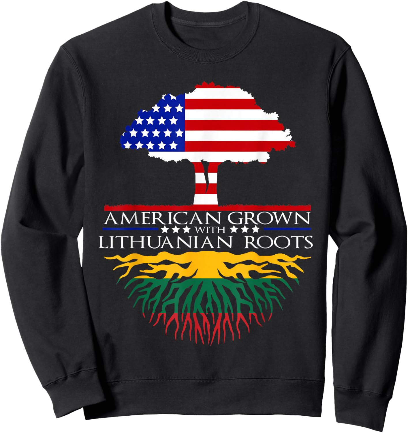 Lithuanian Roots American Grown Tree Flag USA Lithuania Sweatshirt - Sweatshirt | Black