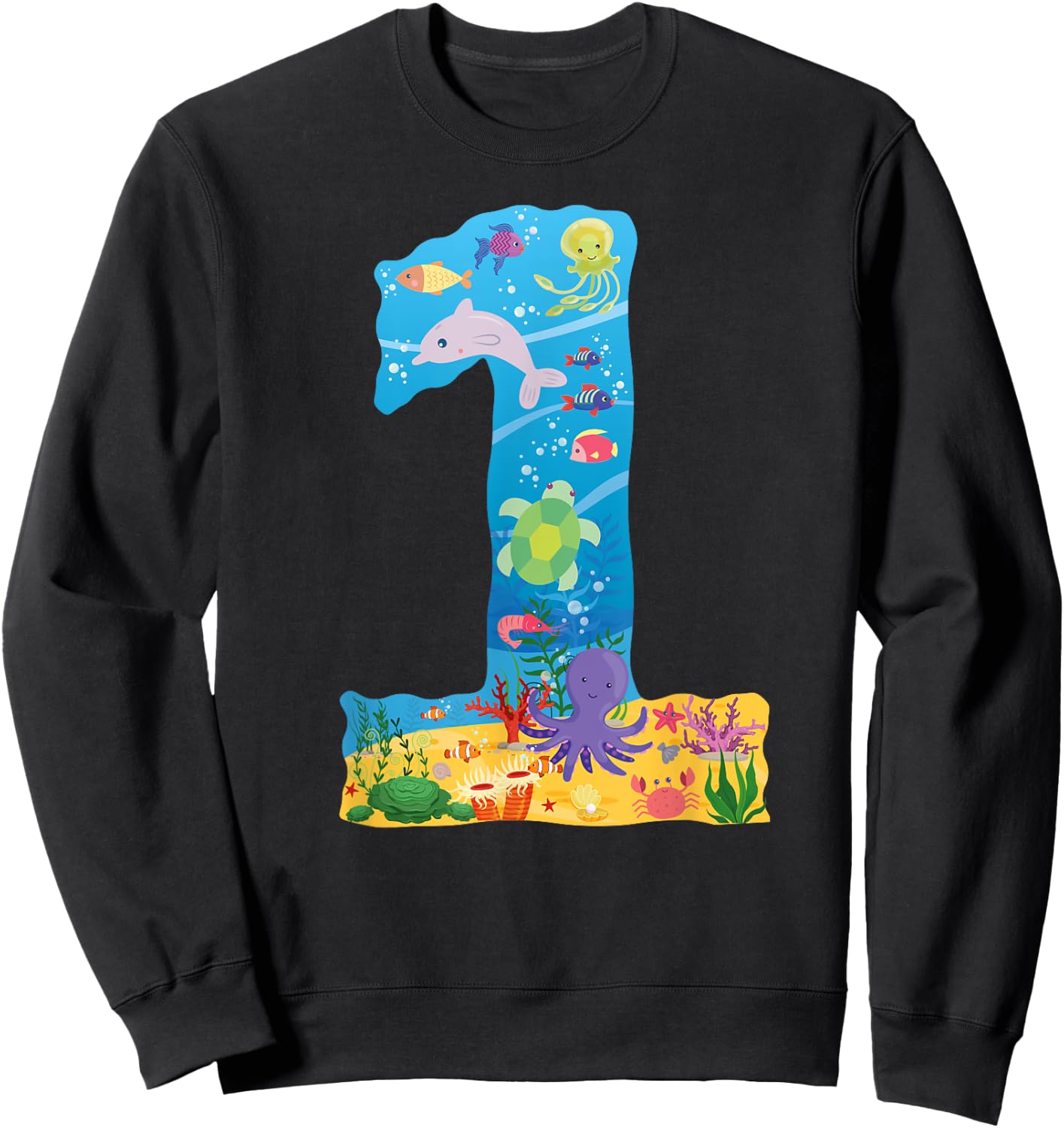 Under the Sea CARTOON Fish Starfish First number 1 Sweatshirt - Sweatshirt | Black