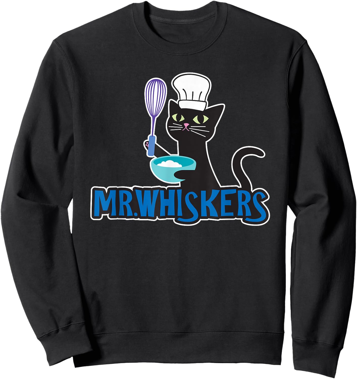 Mr. Whiskers Cute Cartoon Chef Cat Sweatshirt - Sweatshirt | Black