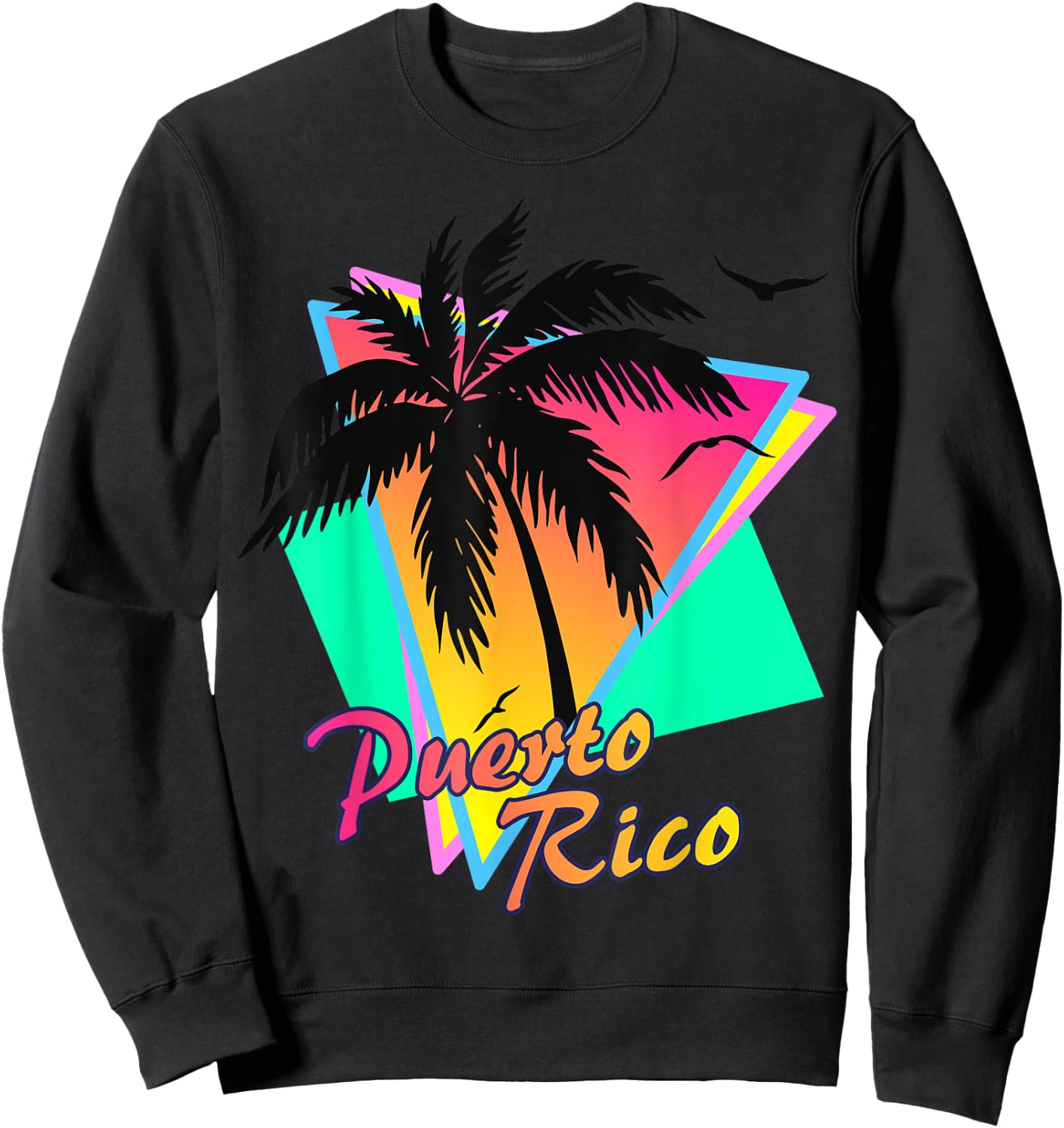 Puerto Rico 80s Tropical Summer Beach Palm Tree Sunset Men Women Kids Sweatshirt - Sweatshirt | Black