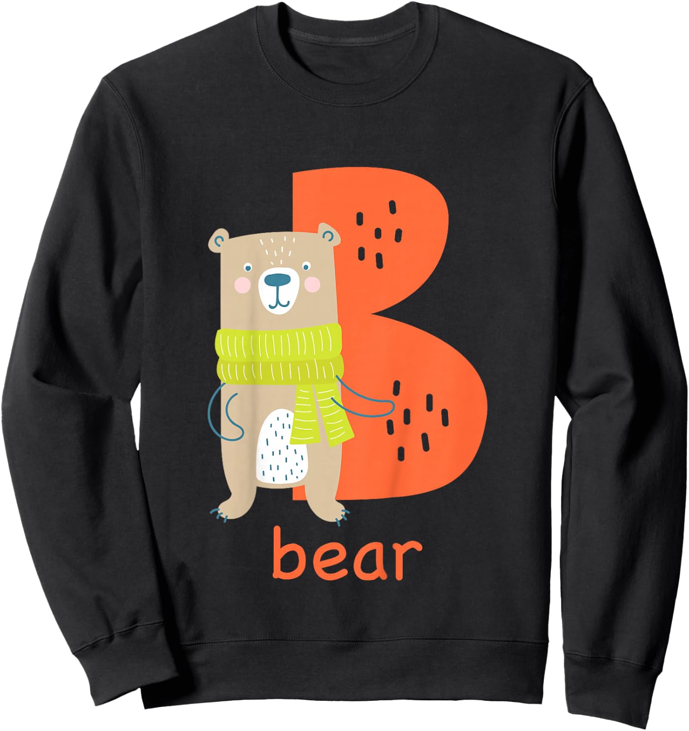 Kids Bear Letter B Alphabet Cute Animal Boys Or Girls Sweatshirt - Sweatshirt | Black