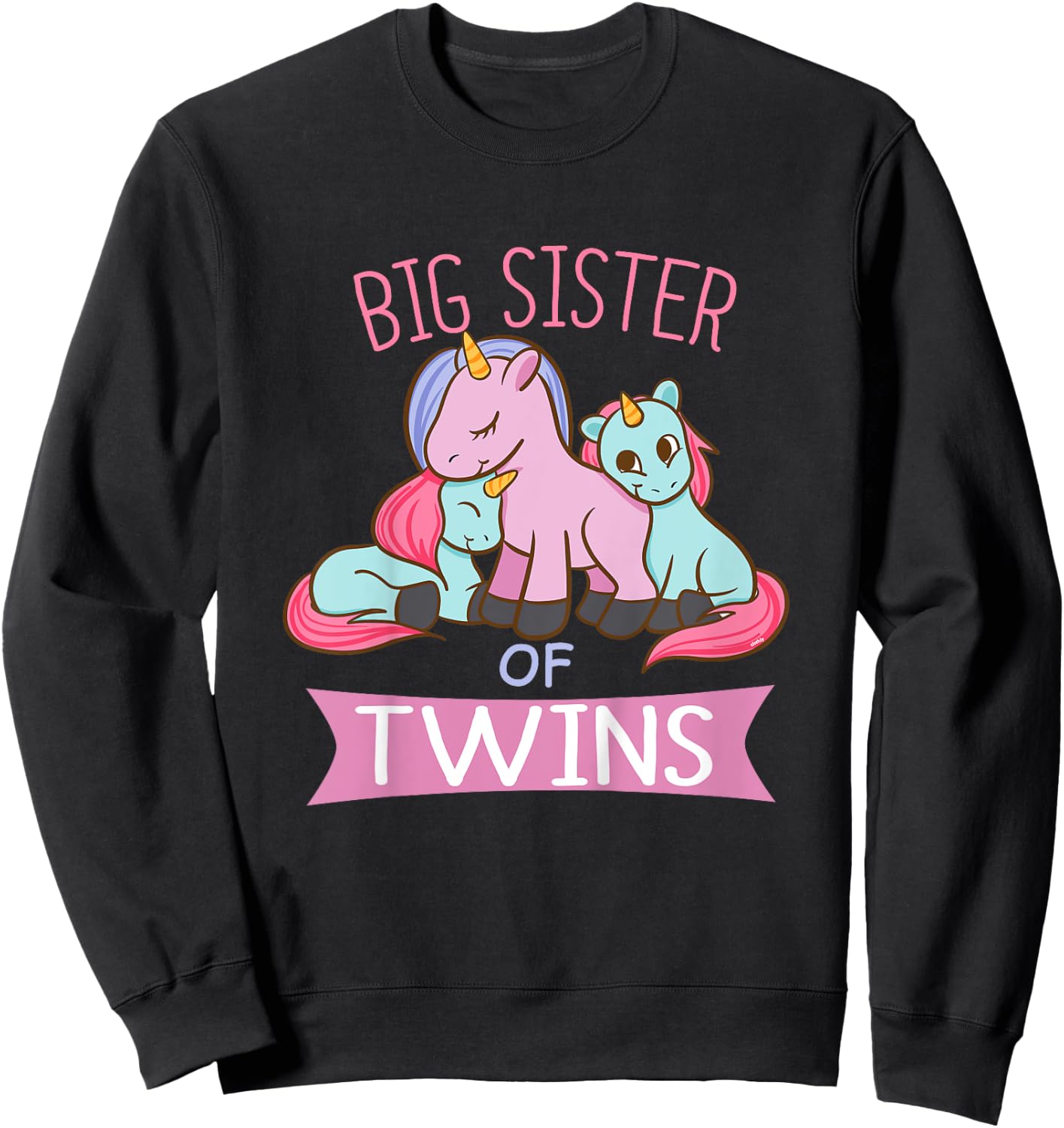 Big Sister of Twins Unicorn Twin Sweatshirt - Sweatshirt | Black