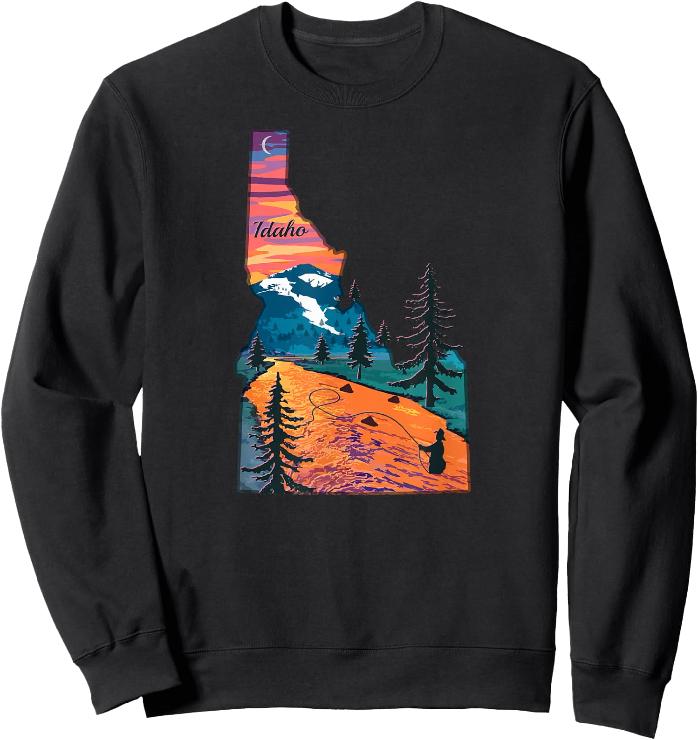 Vintage Fish Idaho State Map ID Fly Fishing Sweatshirt - Sweatshirt | Black