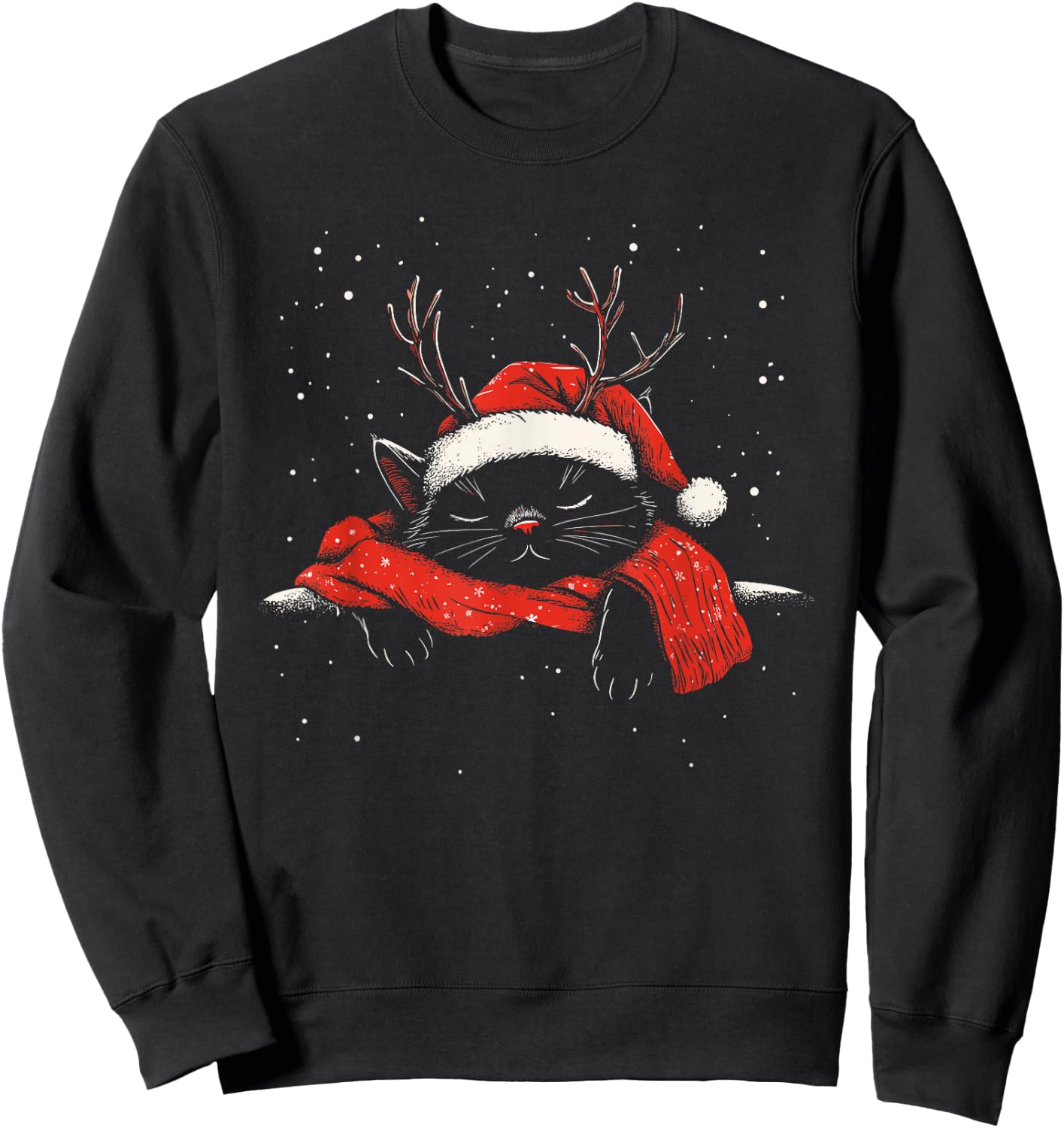 Black Cat Antlers Santa Hat Christmas Xmas Kitten Men Women Sweatshirt - Sweatshirt | Black
