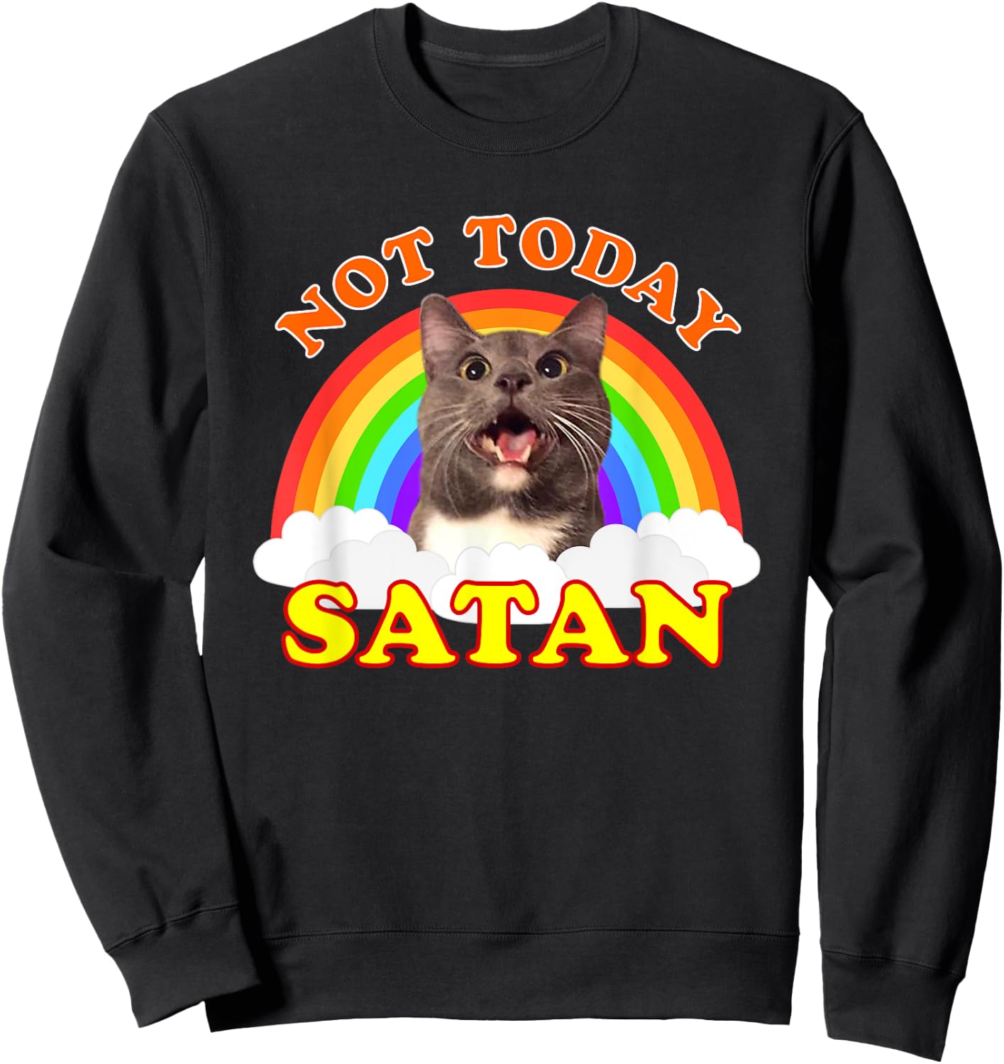 Not Today Satan Funny Rainbow Cat Meme Men Women Girls Kids Sweatshirt - Sweatshirt | Black