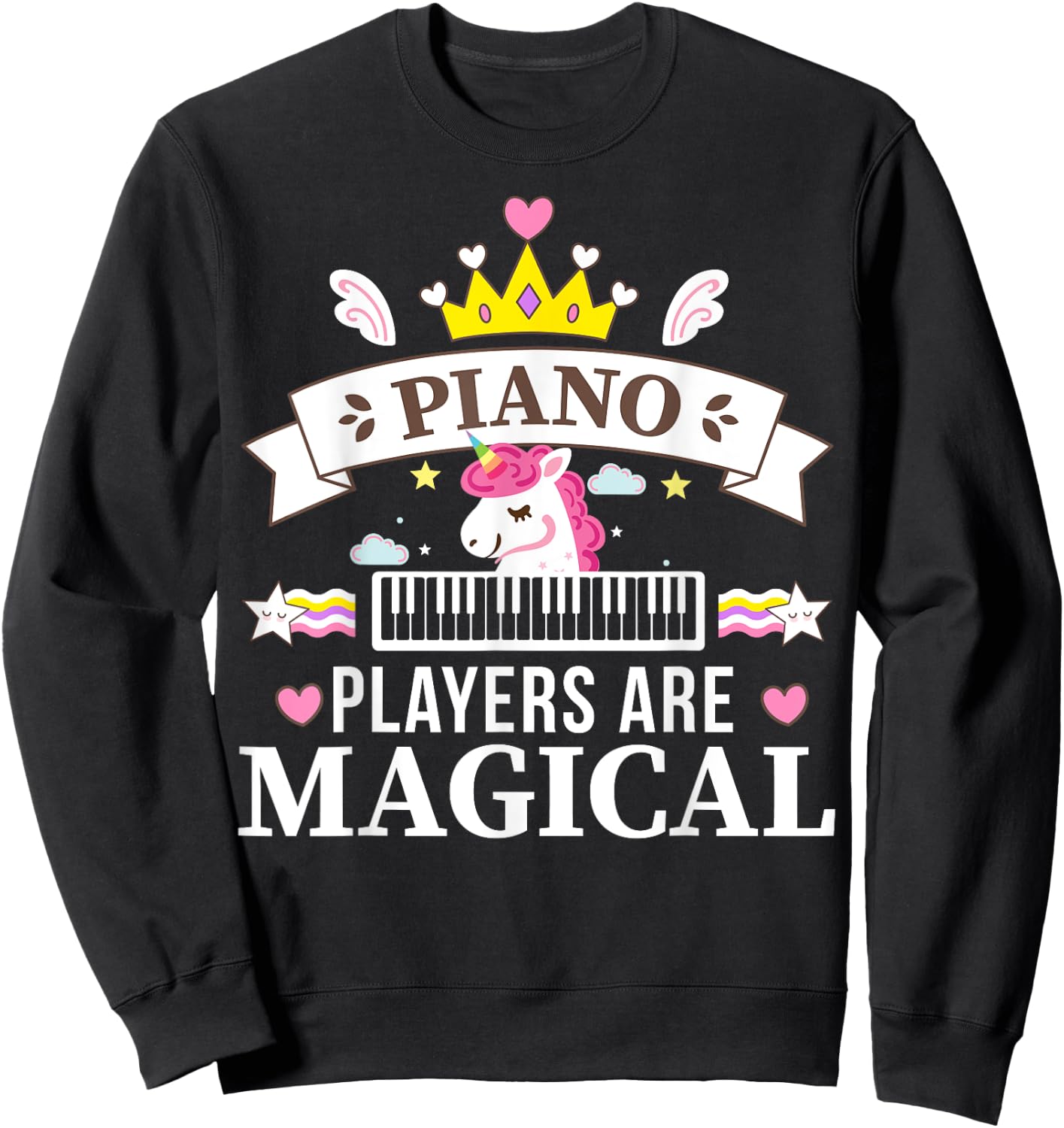 Piano Player Girl, Unicorn Student Learning Pianist Music Sweatshirt - Sweatshirt | Black