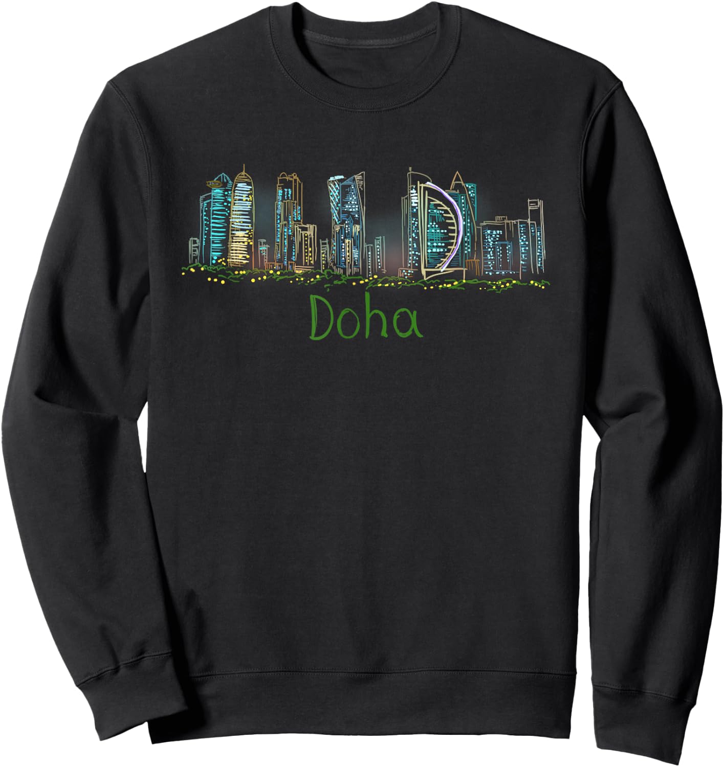 Doha Night Qatar Travel Souvenir Panarama City Landmark Gift Sweatshirt - Sweatshirt | Black
