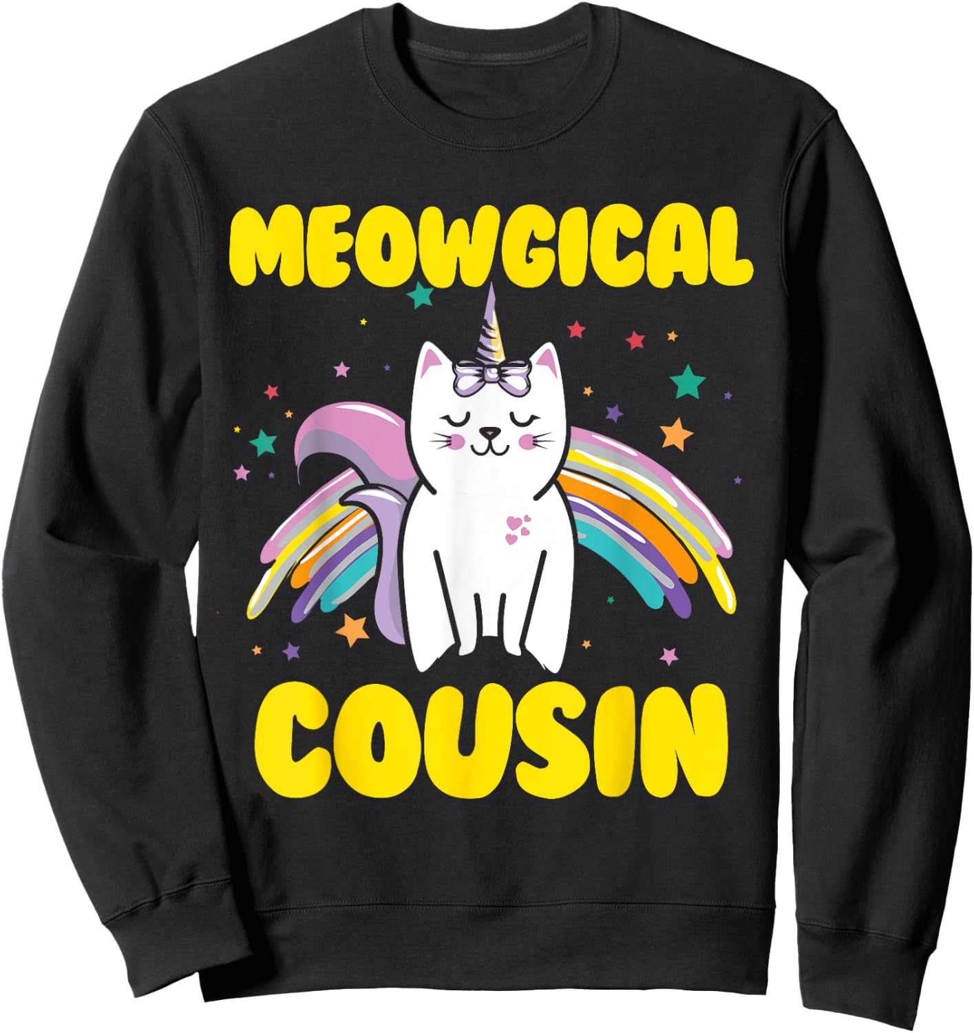 Meowgical Cousin Magical Kitty Cat Unicorn Sweatshirt - Sweatshirt | Black