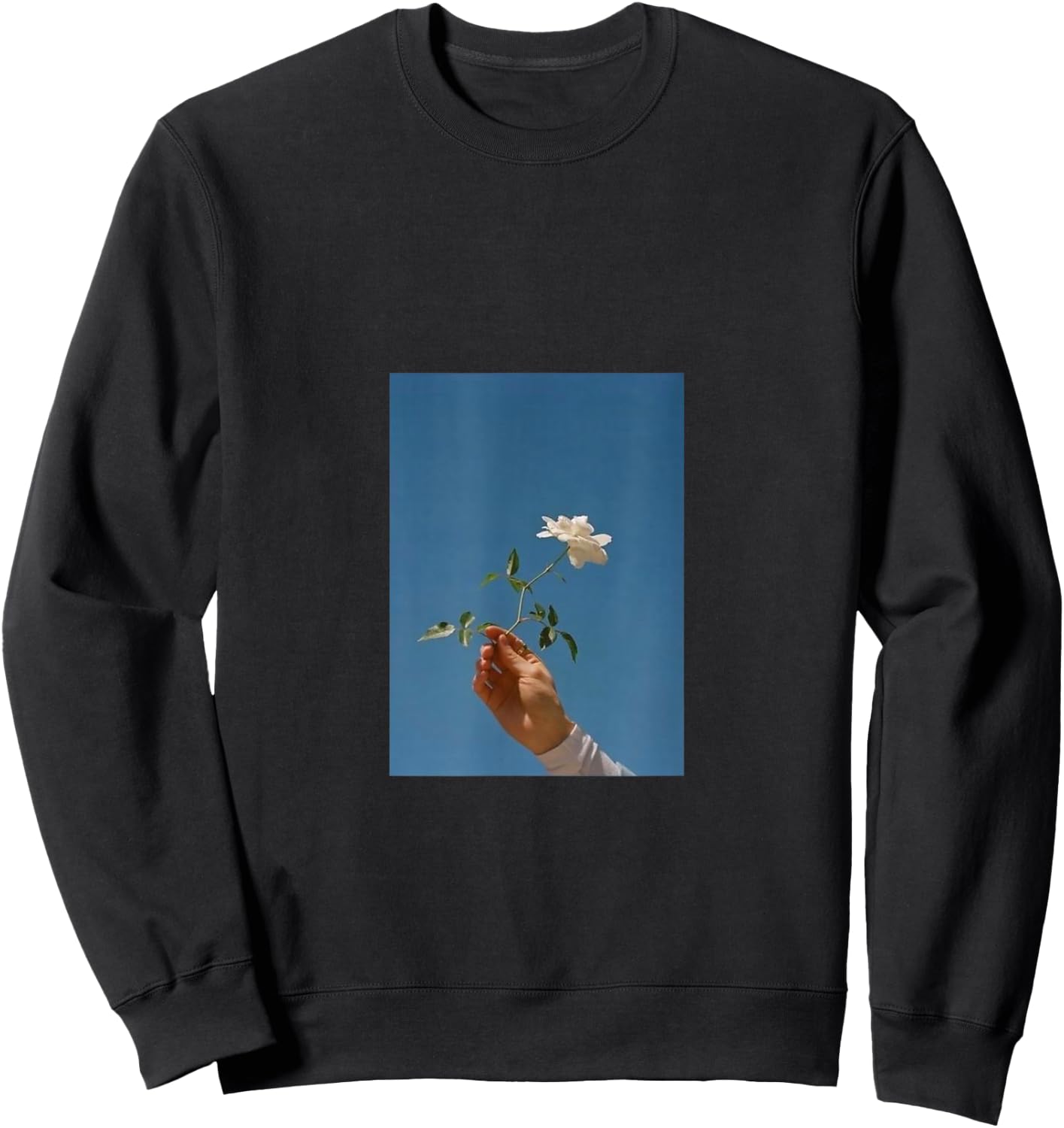 Cute Graphic white Rose Tops Teen Girl aesthetic inspiring Sweatshirt - Sweatshirt | Black