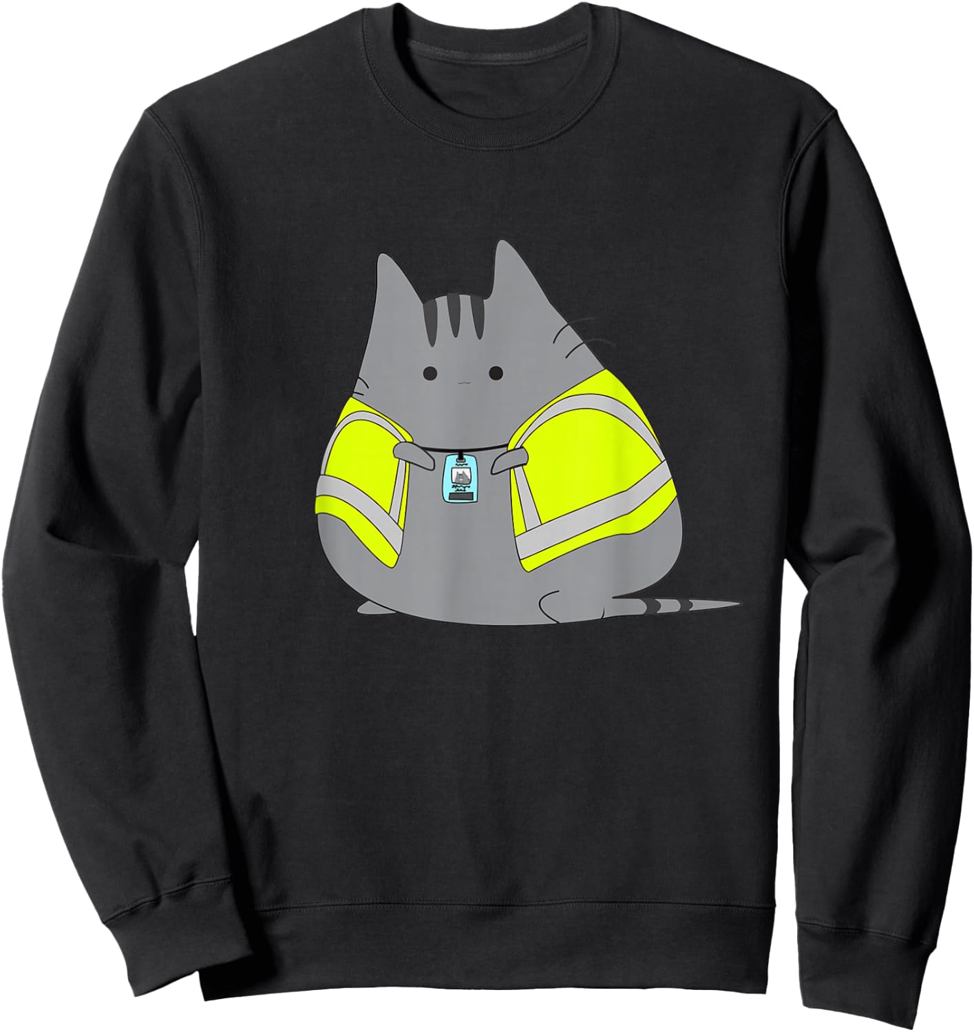 Chubby Kitten Wearing Safety Vest Funny Sweatshirt - Sweatshirt | Black