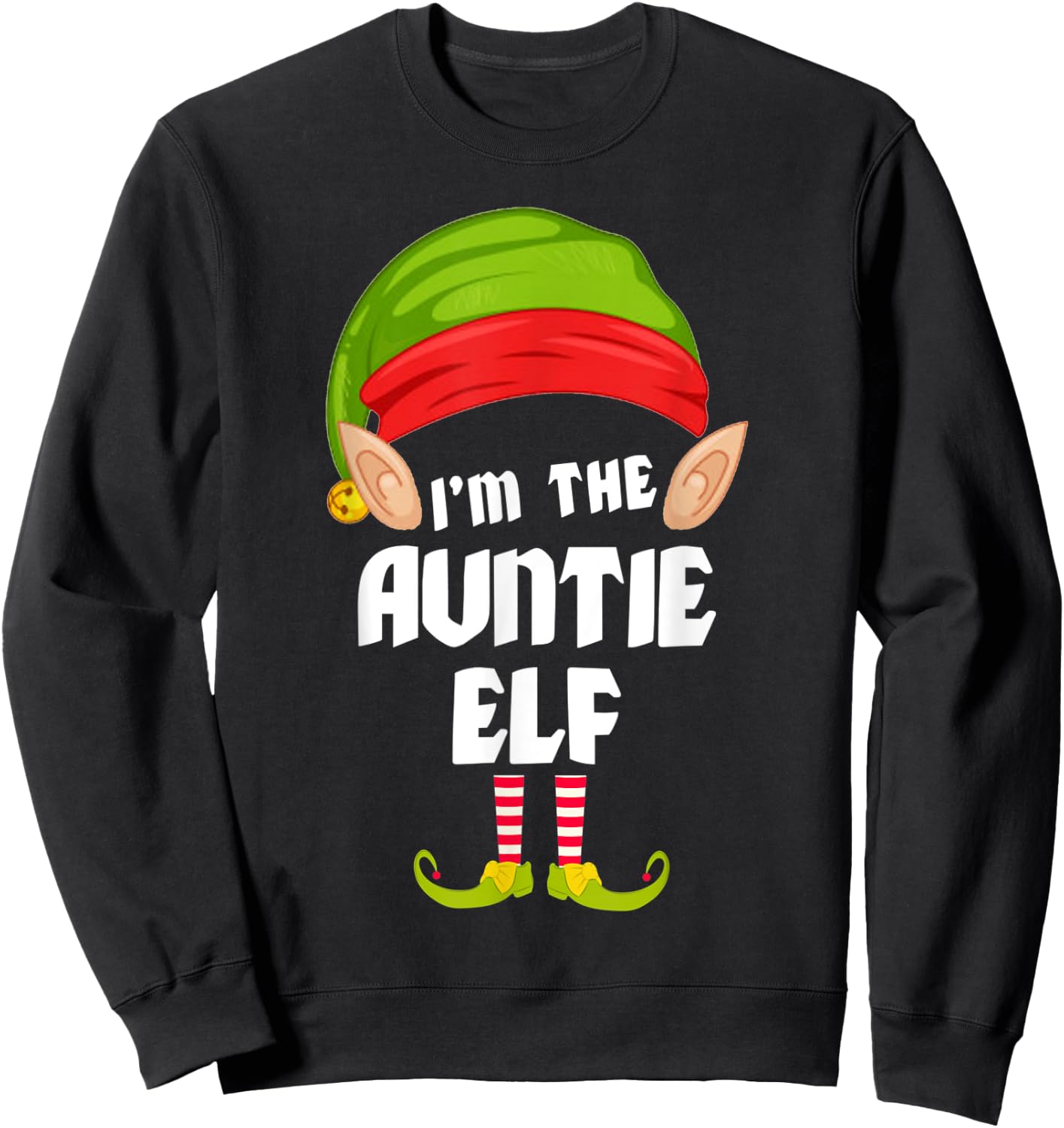 Funny Auntie Elf Matching Family Group PJ Christmas Sweatshirt - Sweatshirt | Black