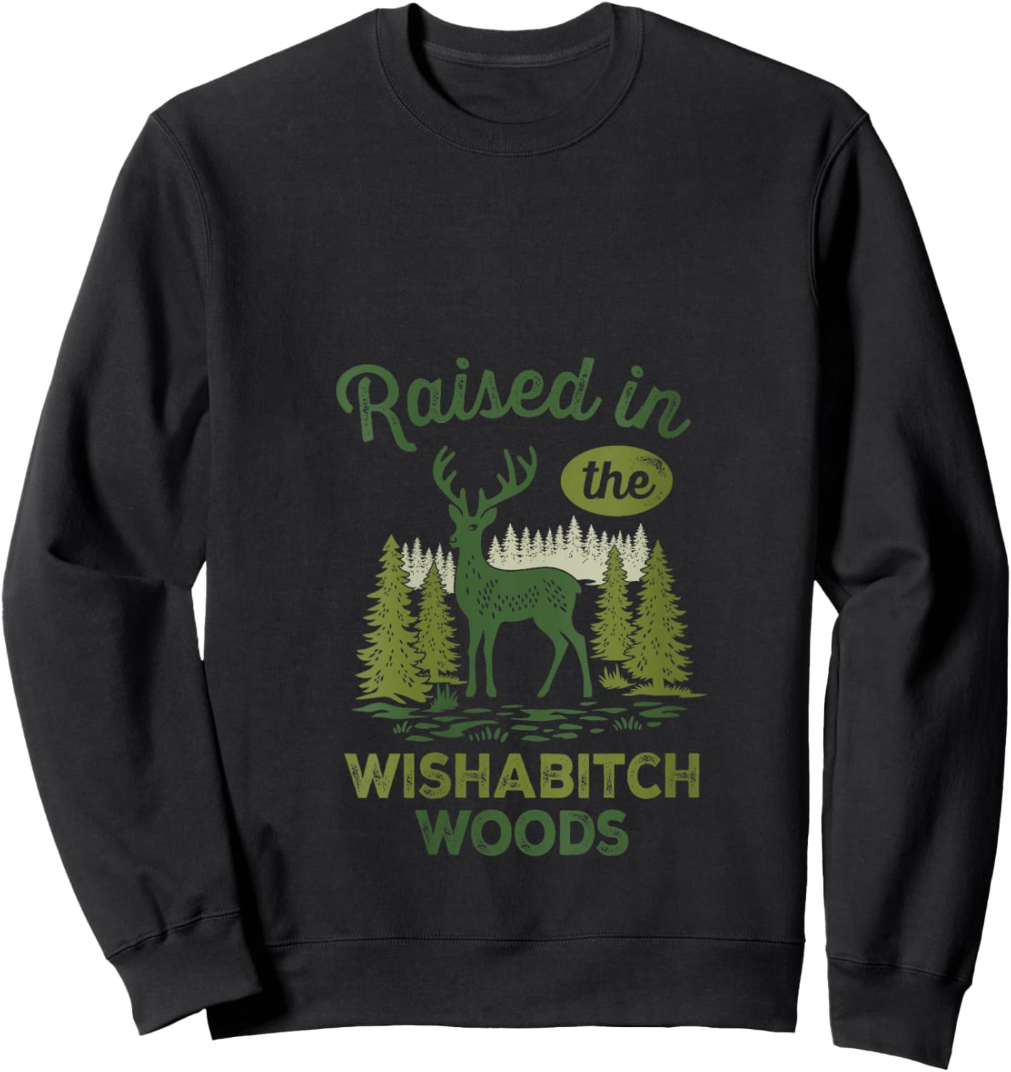 Raised in The Wishabitch Woods Deer V-Neck Sweatshirt - Sweatshirt | Black
