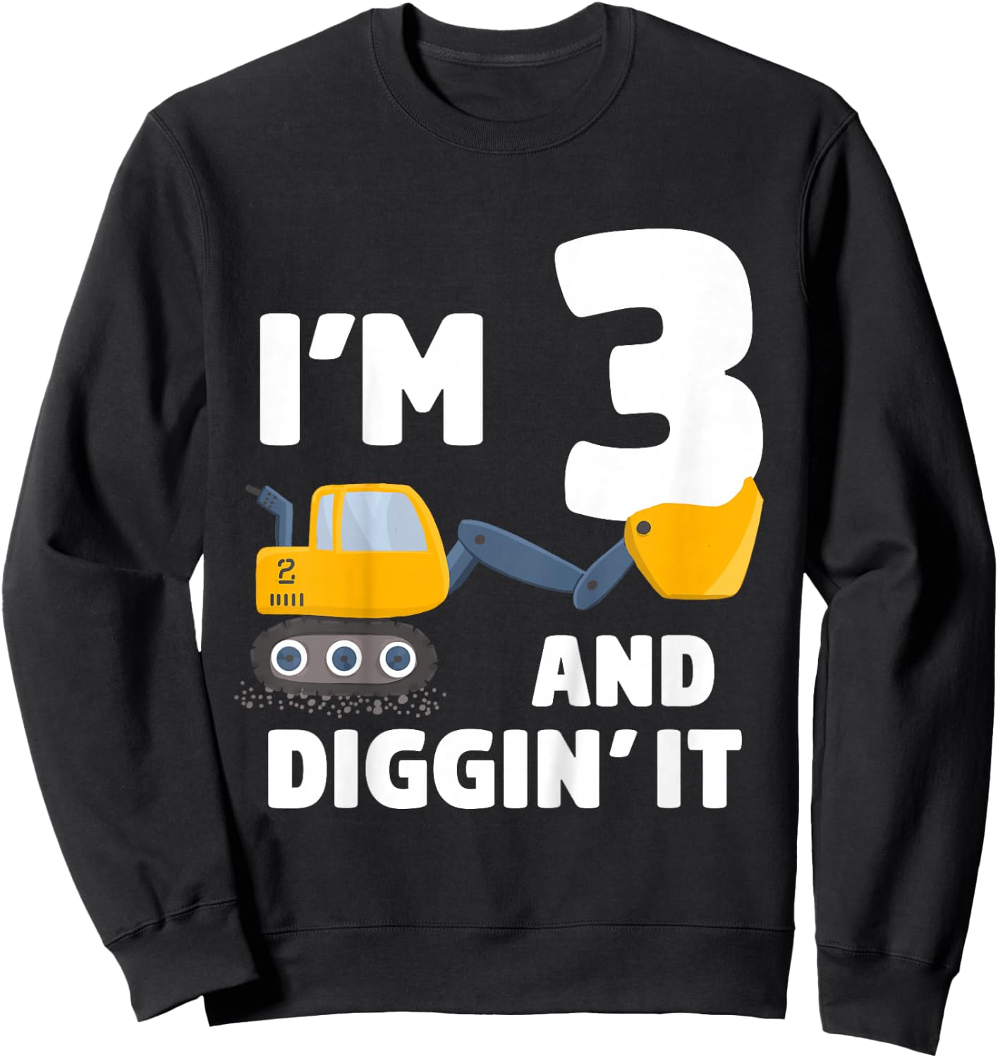 Kids Construction Truck 3rd Birthday Boy Excavator 3 Digger Sweatshirt - Sweatshirt | Black