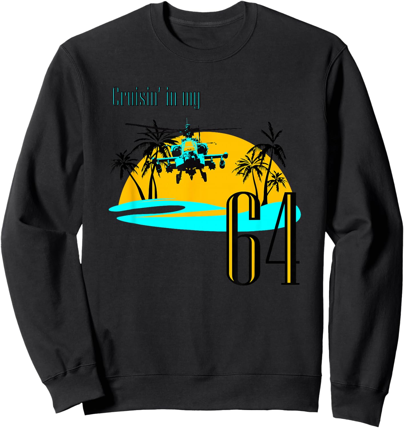 Aviation Helicopter Beach shirt with AH-64 Apache Palm Tree Sweatshirt - Sweatshirt | Black