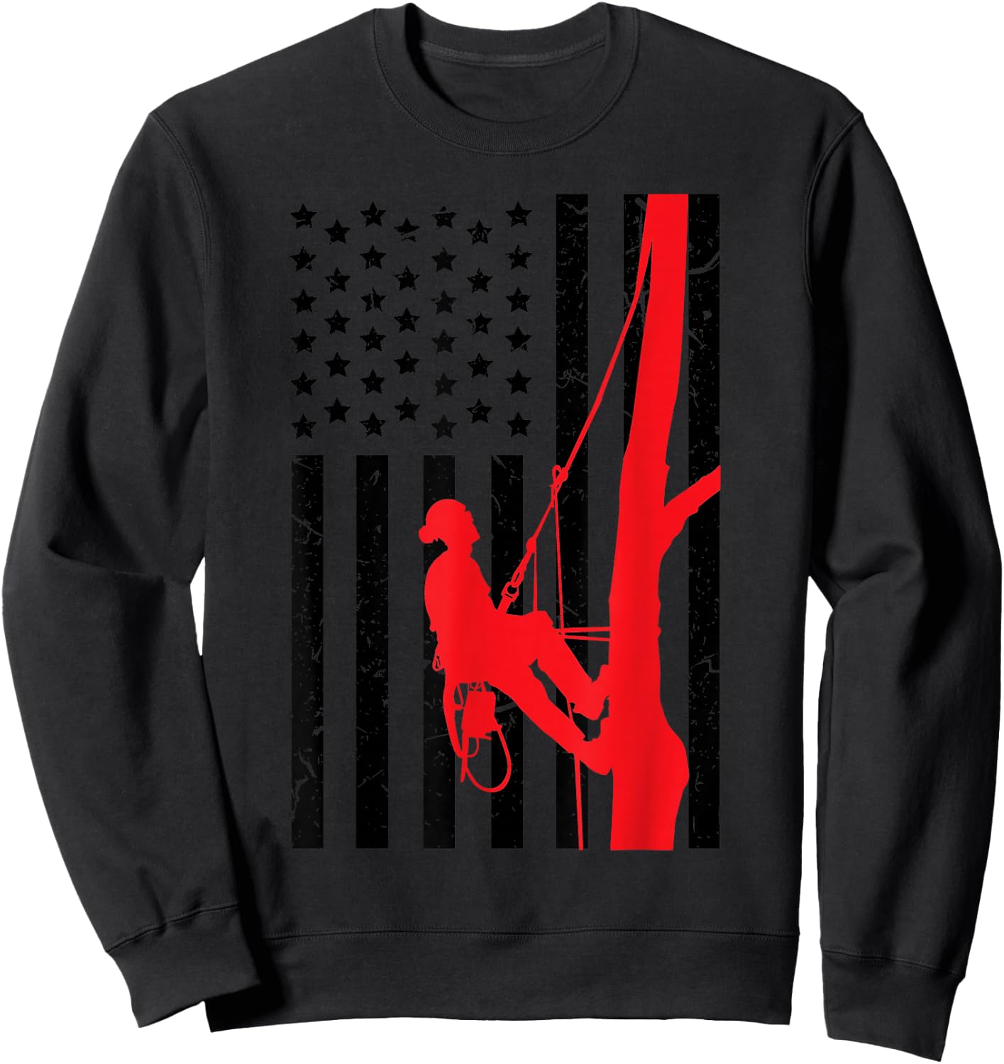 Arborist Patriotic Gift Distressed American Flag 4th of July Sweatshirt - Sweatshirt | Black
