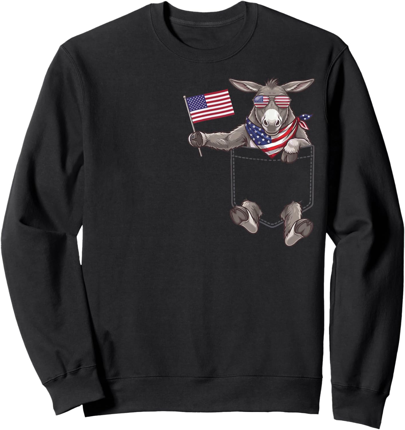 Donkey Pocket Patriotic American Flag 4th of July USA Sweatshirt - Sweatshirt | Black