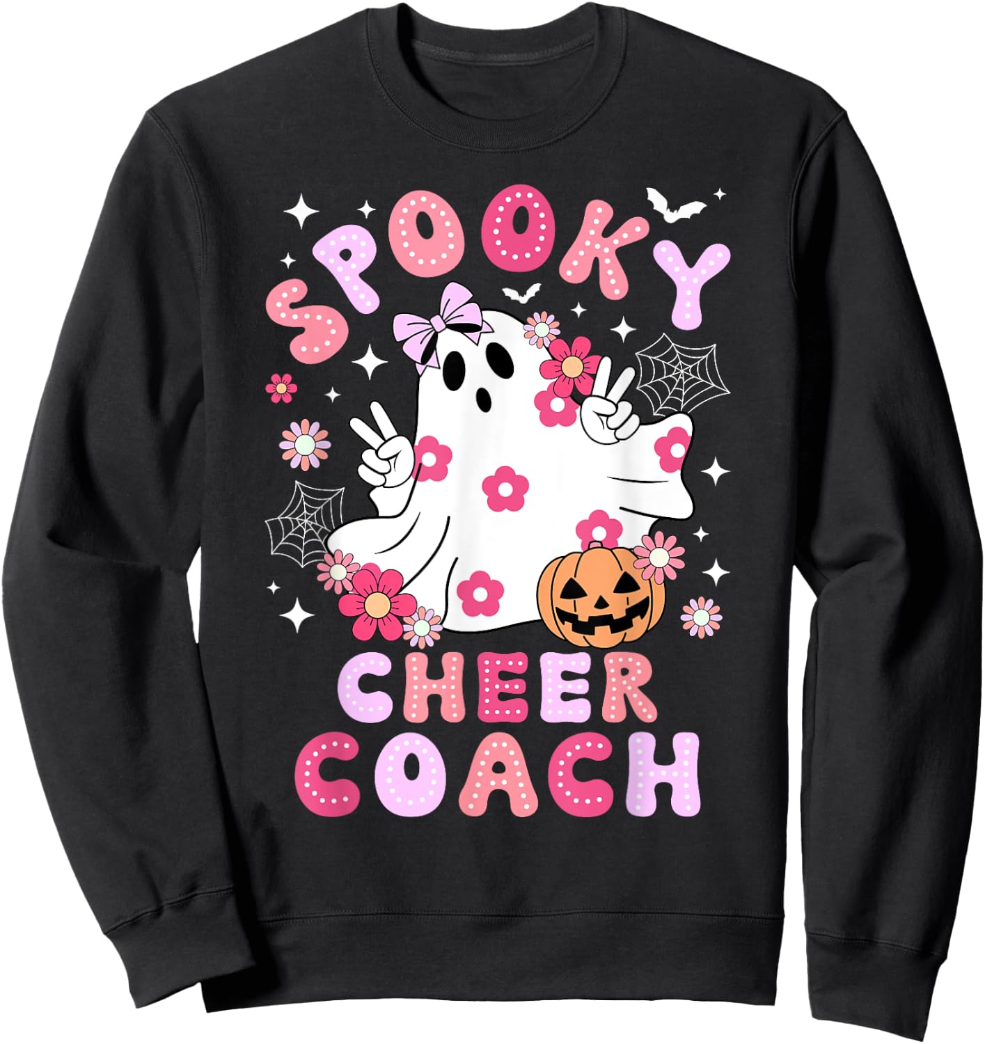 Spooky Cheer Coach Halloween Cheerleading Coach Groovy Sweatshirt - Sweatshirt | Black