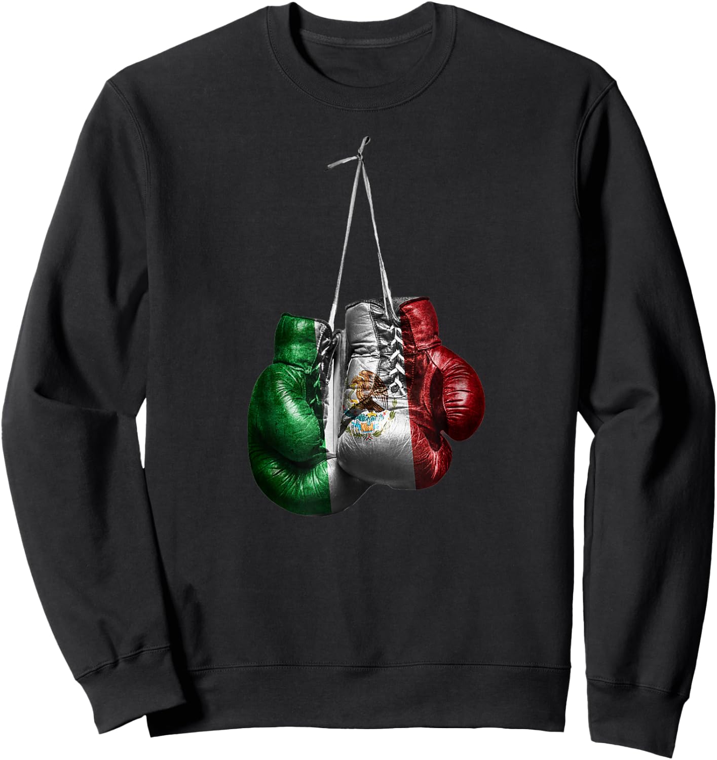 Boxing Gloves - Mexico Vintage Flag , Black, Small, Short Sleeve, Classic Fit, Cotton, Polyester Sweatshirt - Sweatshirt | Black