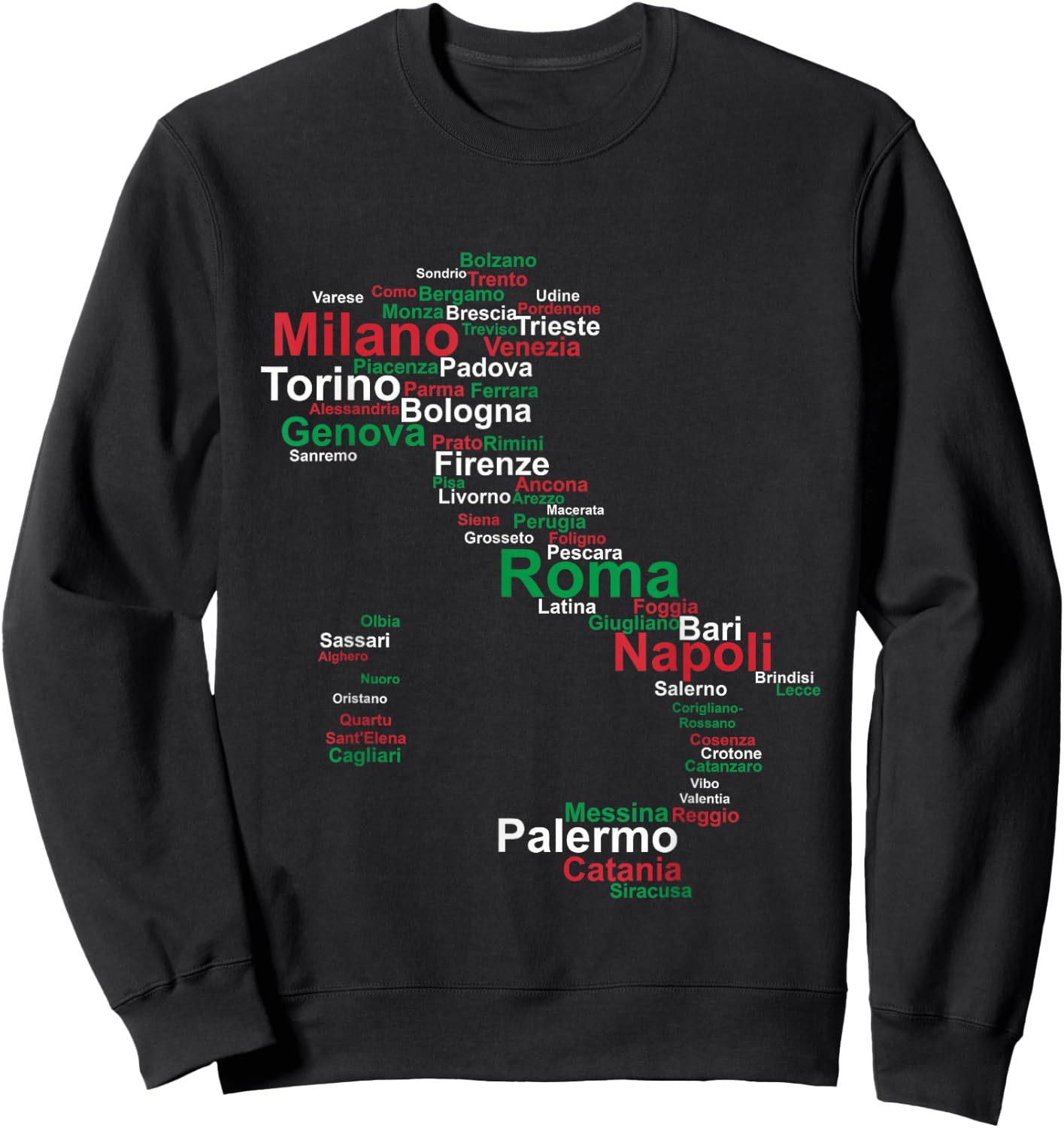 Italy Map Silhouette Flag Towns Cities Rome Travel Europe Sweatshirt - Sweatshirt | Black