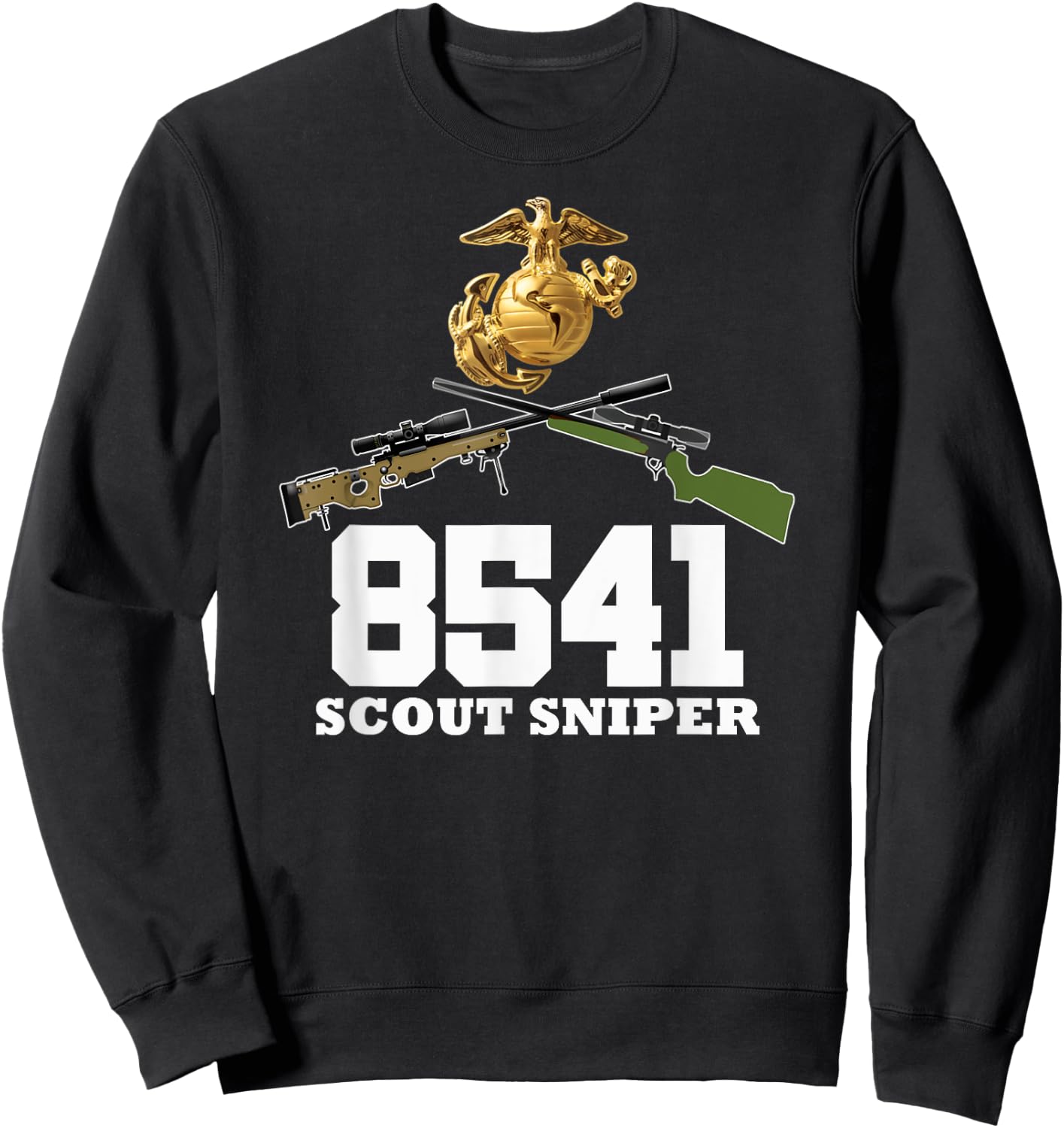 Eagle Globe Anchor 8541 MOS Sniper One Shot One Kill T shirt Sweatshirt - Sweatshirt | Black