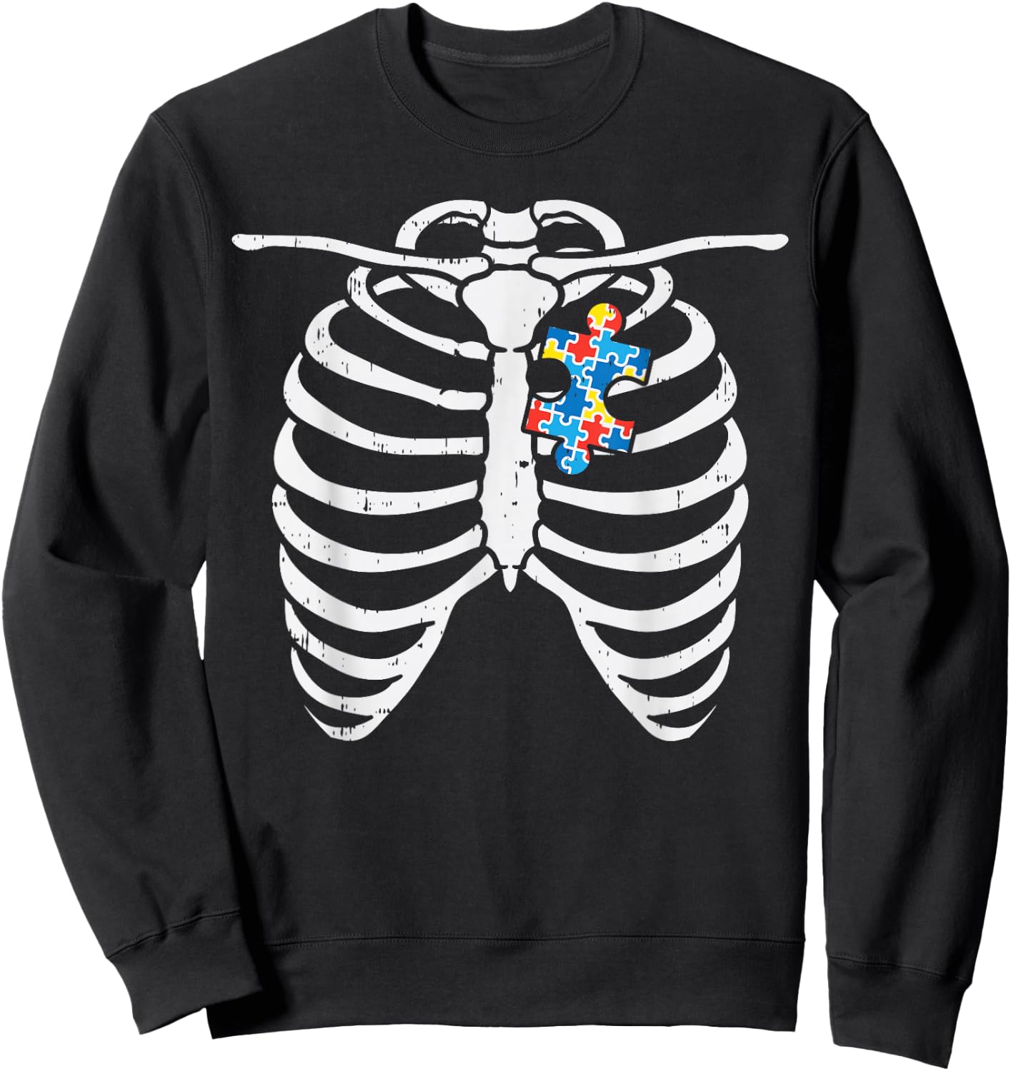 Autism Awareness Puzzle Skeleton X-Ray Halloween Costume Kid Sweatshirt - Sweatshirt | Black