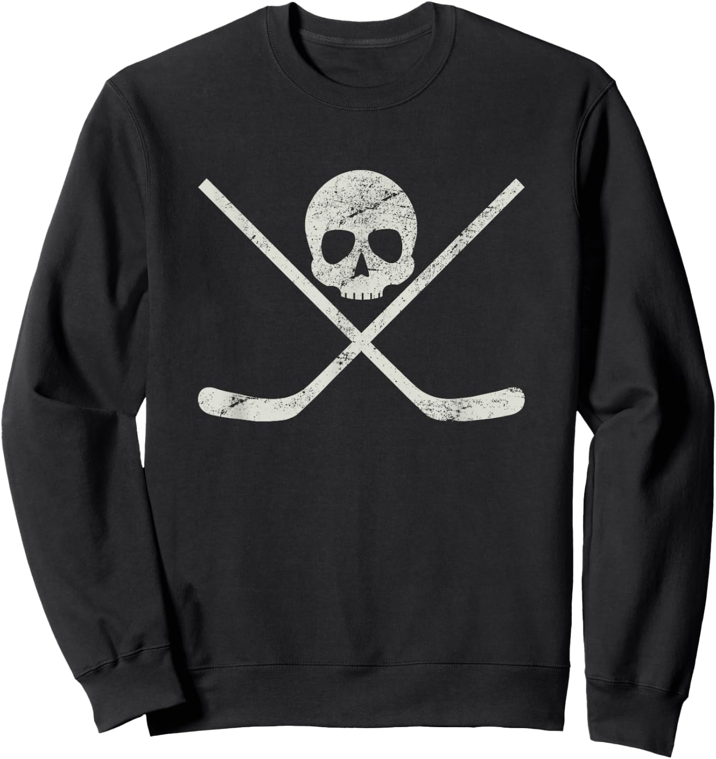 Distressed Ice Hockey Goon Pirate Skull Sticks Sweatshirt - Sweatshirt | Black