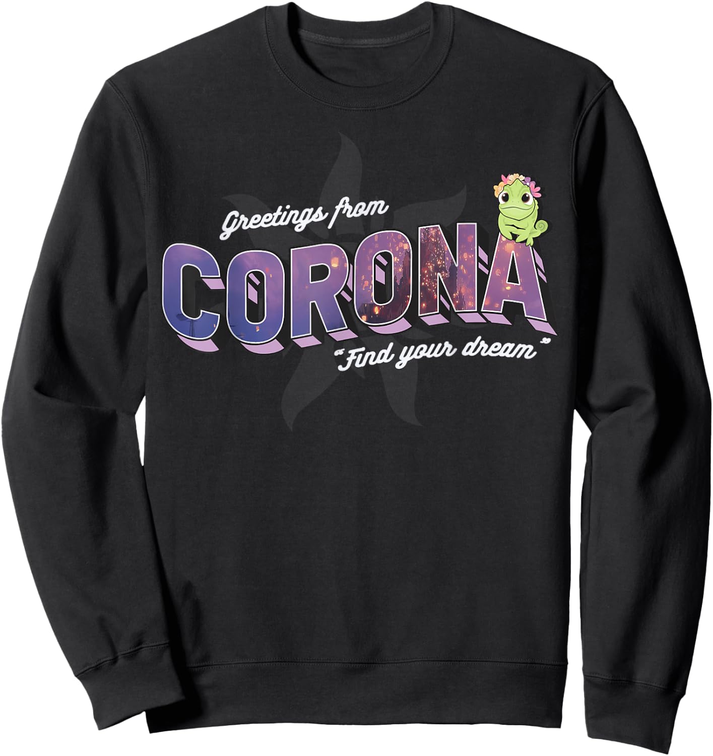 Disney Tangled Pascal Greetings From Corona Logo Sweatshirt - Sweatshirt | Black