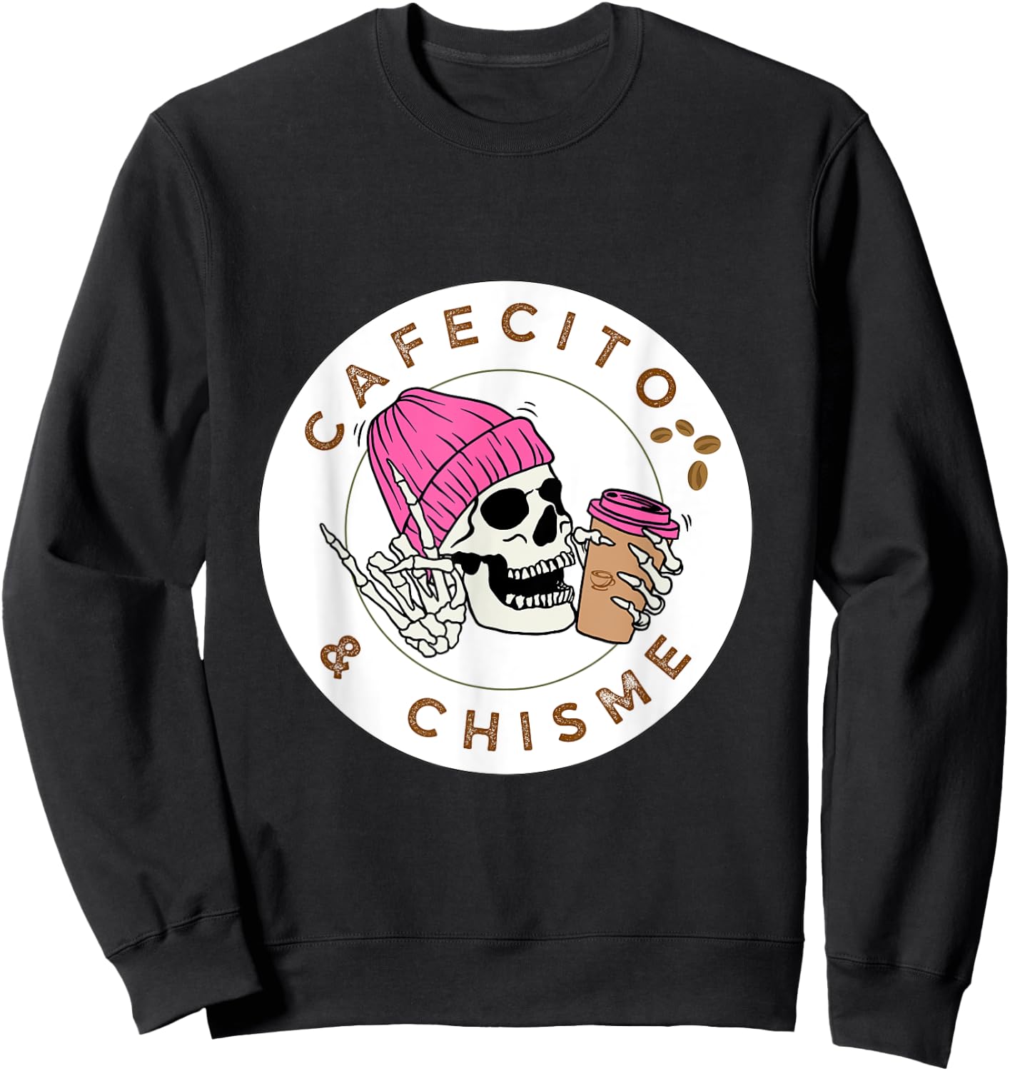 Cafecito y chisme , Skeleton love coffee Sweatshirt - Sweatshirt | Black