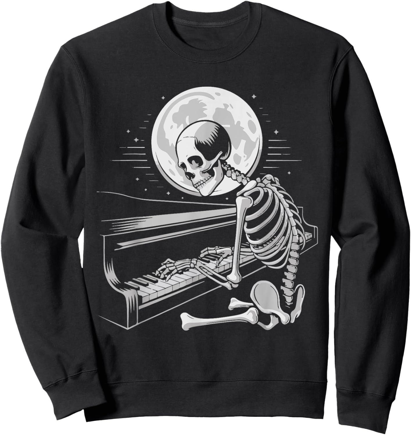 Skeleton Playing Piano Moon Halloween Pianist Sweatshirt - Sweatshirt | Black