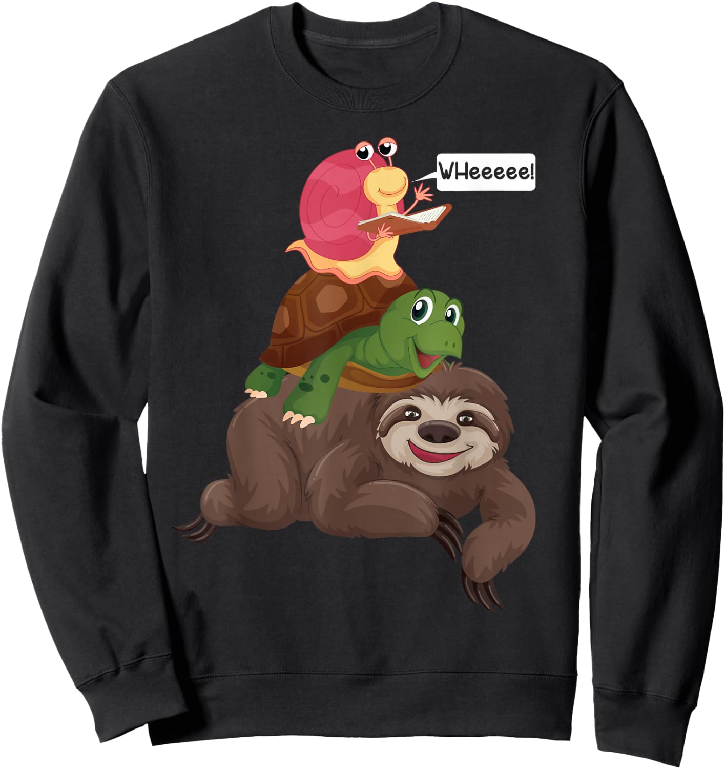 Sloth Turtle Snail Team Piggyback Sluggish Graphic Sweatshirt - Sweatshirt | Black