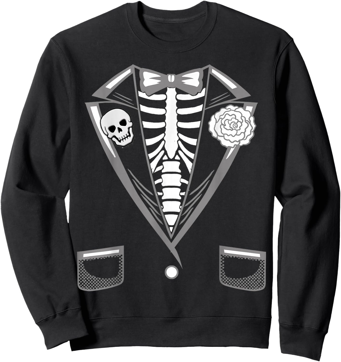 Halloween Costume Funny Skeleton Tuxedo Sweatshirt - Sweatshirt | Black