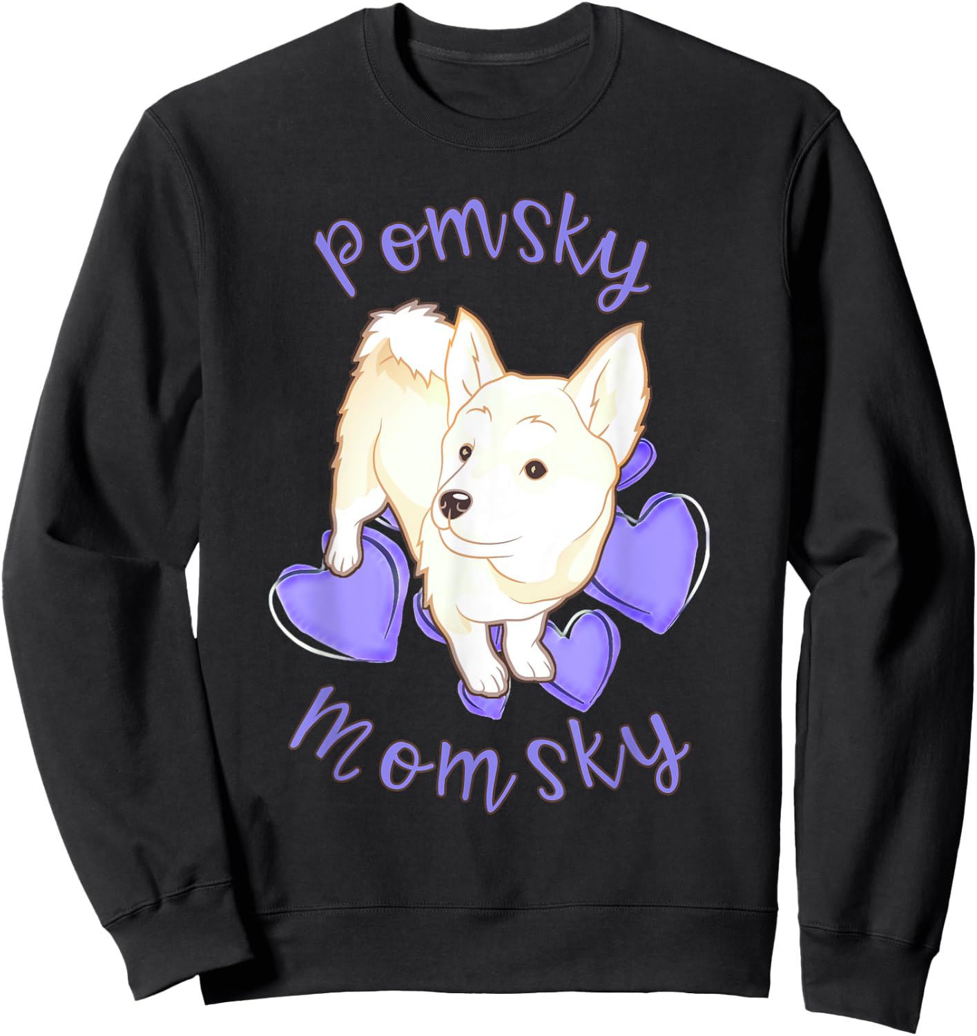 Cute Pomsky Momsky - Pomsky Mom Purple Hearts Shirt Sweatshirt - Sweatshirt | Black