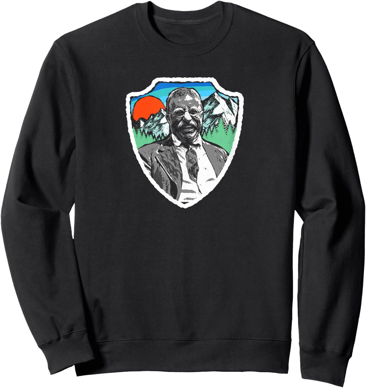 Symbiosis Supply Co. Retro Teddy Roosevelt Vintage Nature - Men's Adults Grey Graphic Short Sleeve Classic Fit Pull On - S Sweatshirt - Sweatshirt | Black