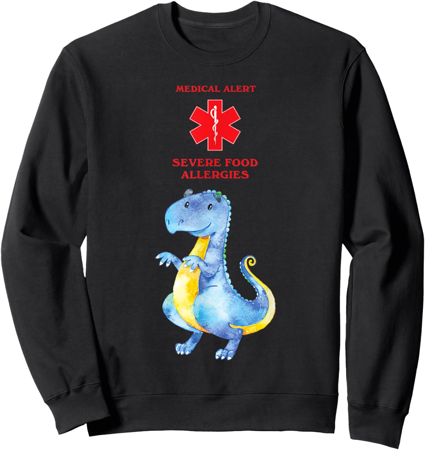 Medical Alert Severe Food Allergies with Cute Dragon Sweatshirt - Sweatshirt | Black