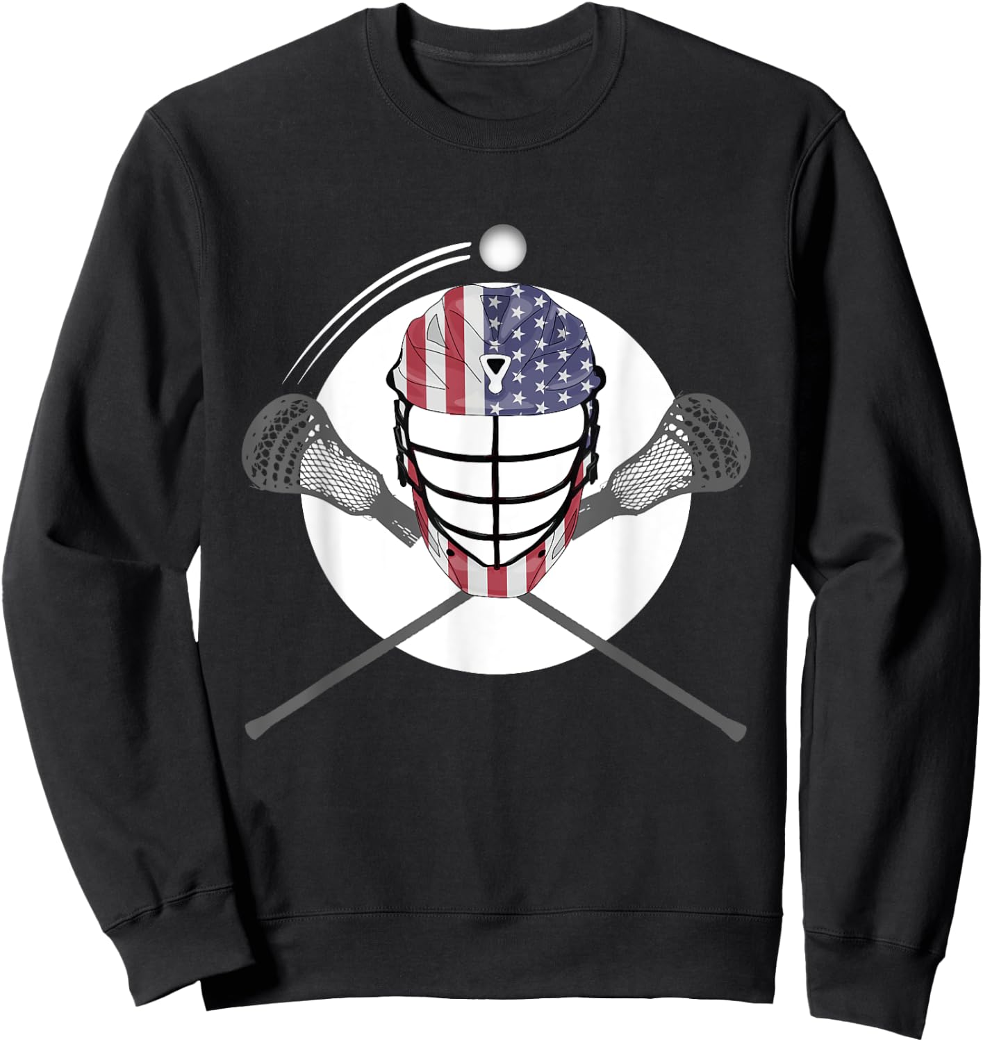 Lacrosse Helmet and Sticks, American Flag Lax Helmet Sweatshirt - Sweatshirt | Black