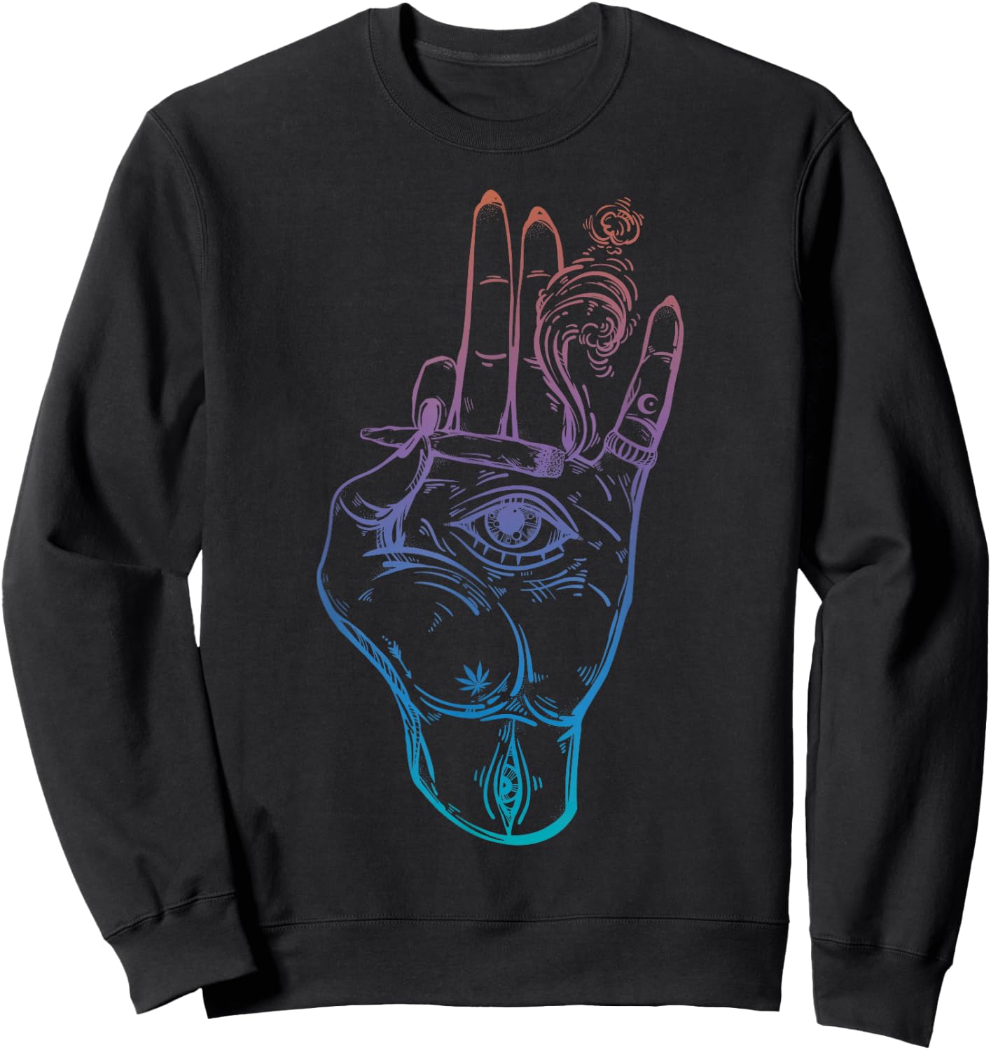 Illuminati Weed Smoking Spliff Hand . Stoner 420 Sweatshirt - Sweatshirt | Black