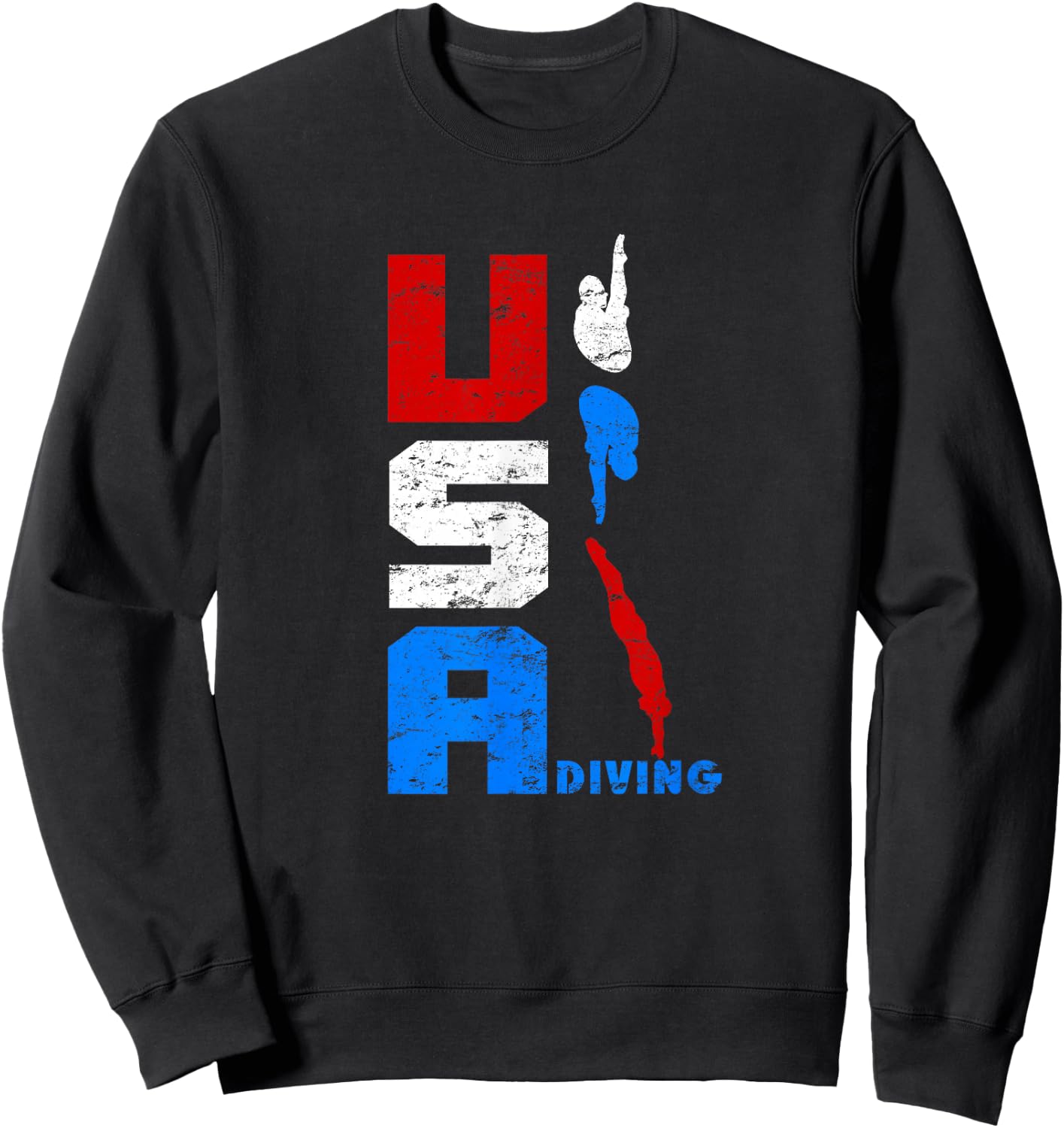 Vintage USA Diving Swimming American Red White and Blue Sweatshirt - Sweatshirt | Black