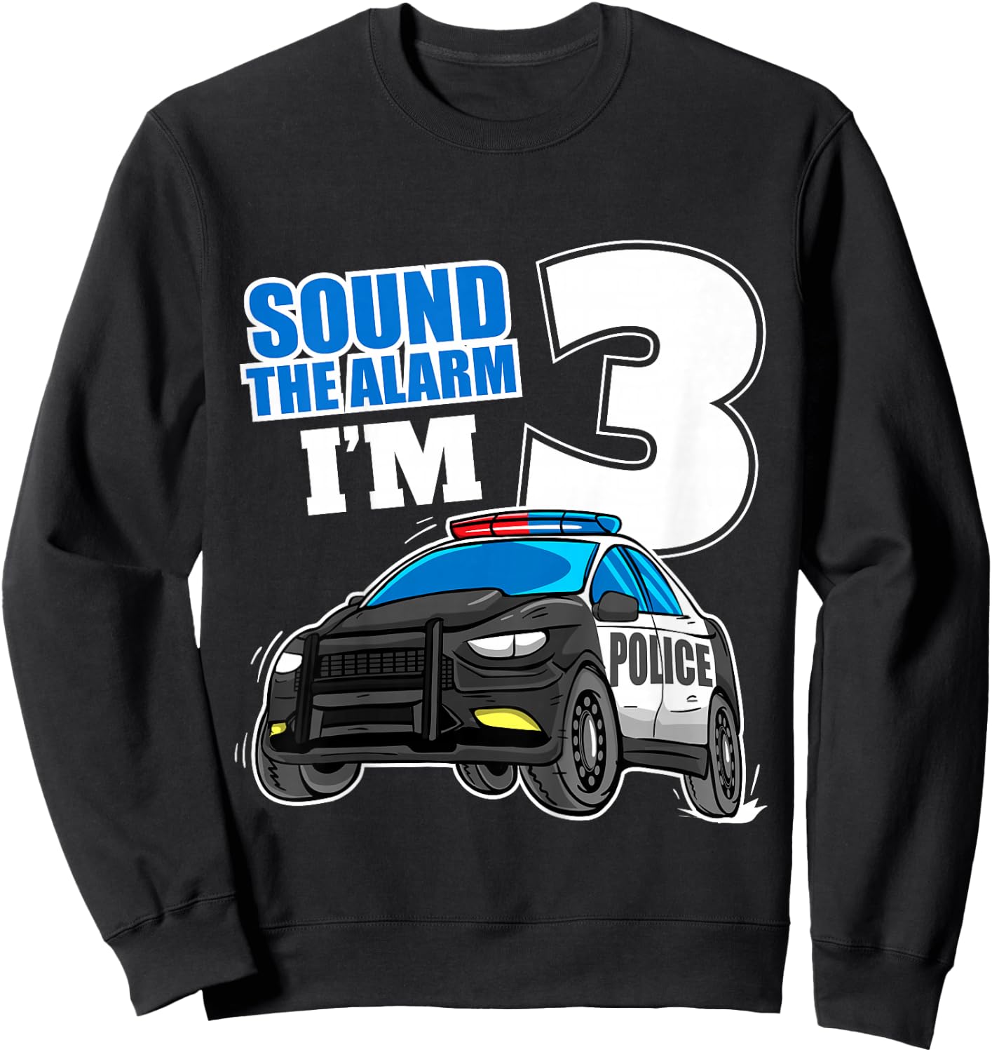 Kids Police Car 3rd Birthday Boy 3 Cop Policeman Officer Three Sweatshirt - Sweatshirt | Black