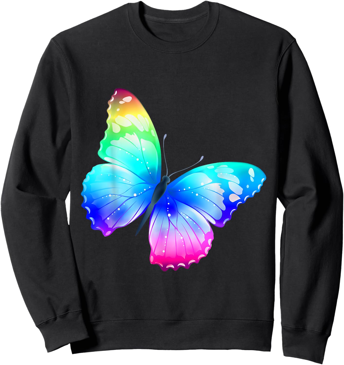 Monarch Butterfly Rainbow Cute Pastel Festival Colorful Sweatshirt - Sweatshirt | Black