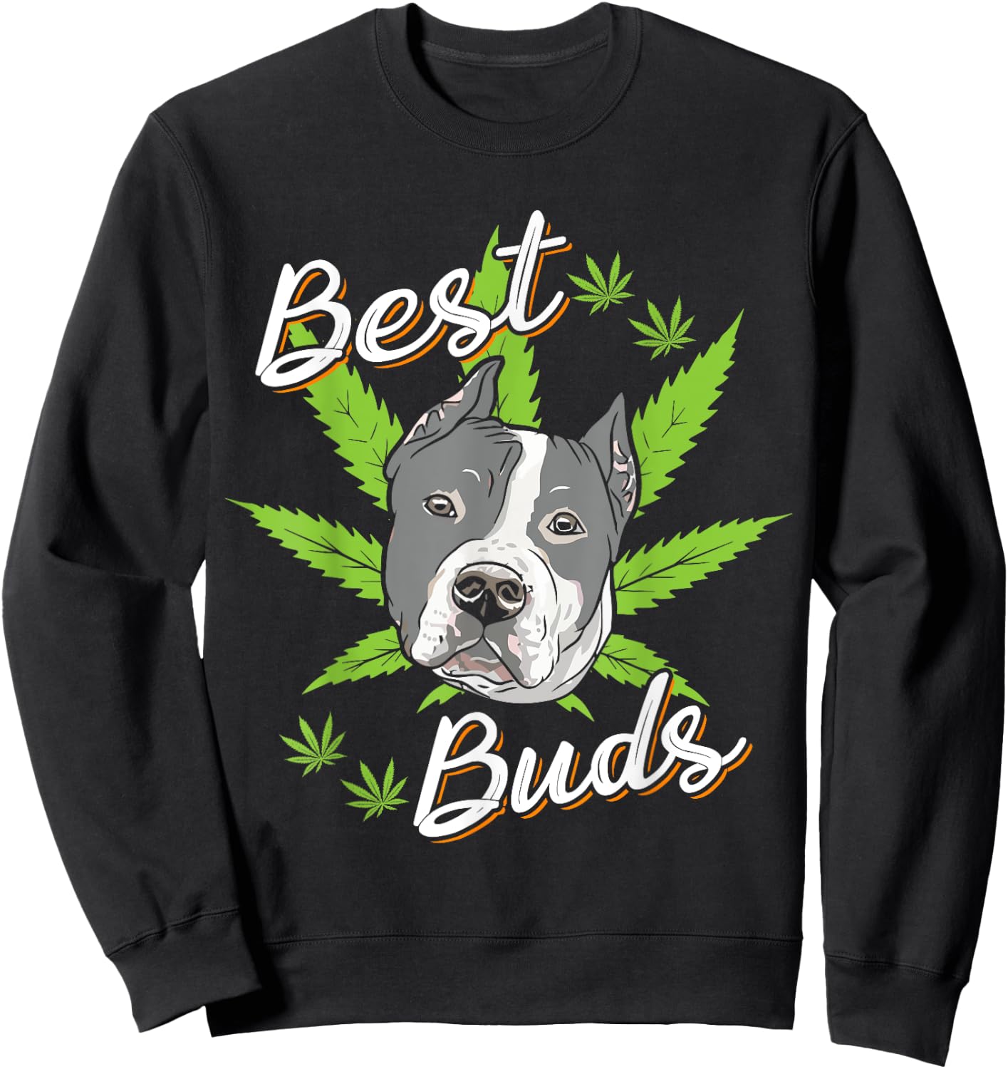 Best Buds Weed Pitbull Dog with Gold Marijuana Leaf Dog Gift Sweatshirt - Sweatshirt | Black