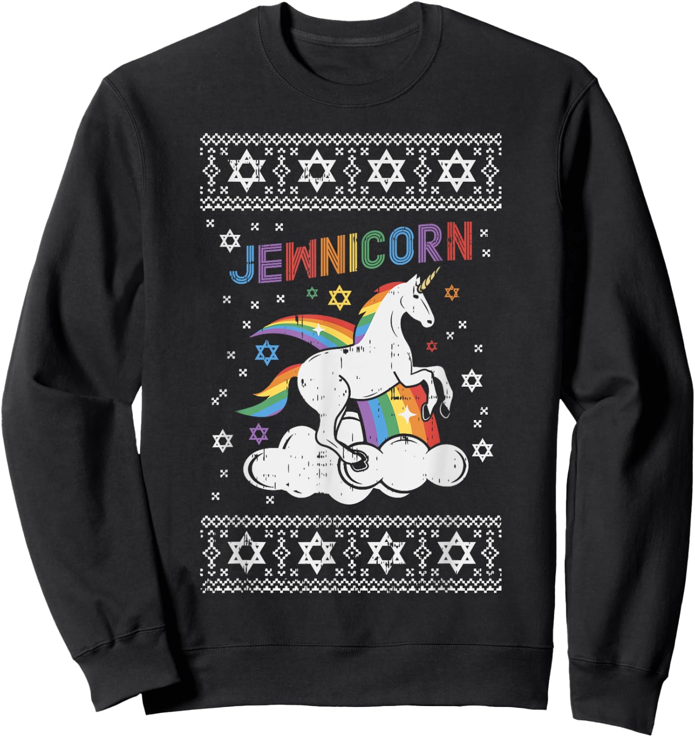 Jewnicorn Shirt Ugly Xmas Jewish Unicorn Hanukkah Chanukah Sweatshirt - Sweatshirt | Black